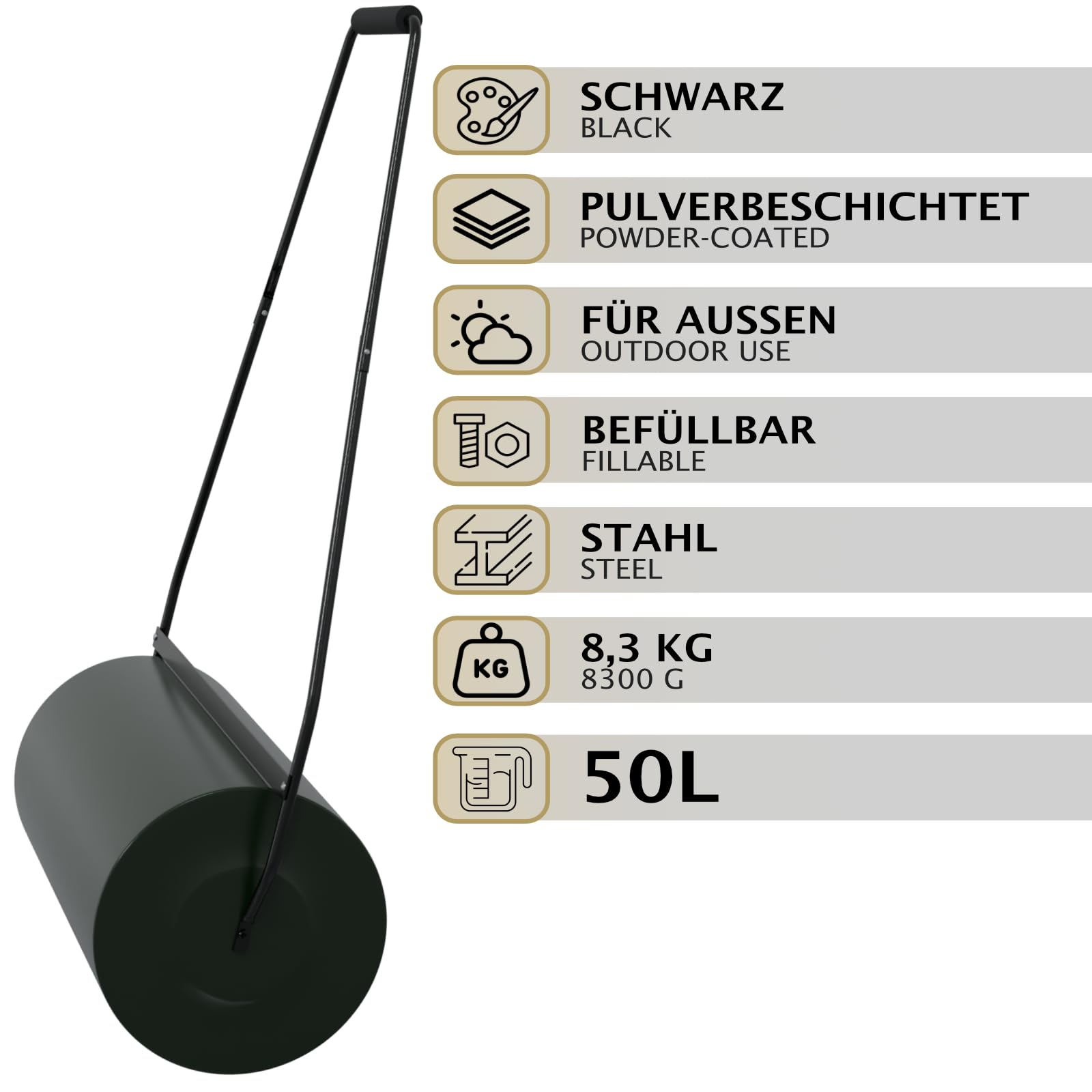 HAGO24 | Gartenwalze | Rasenwalze | Handwalze | 60cm | Stahl | 50L