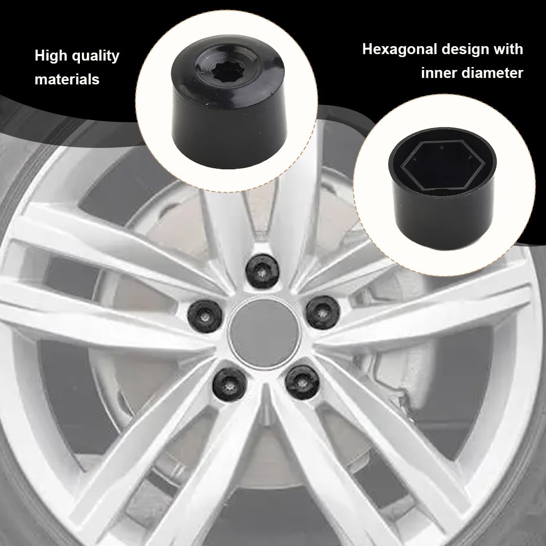 Copridadi Ruota Universali 17mm Nero 20 Pezzi con Strumento Rimozione
