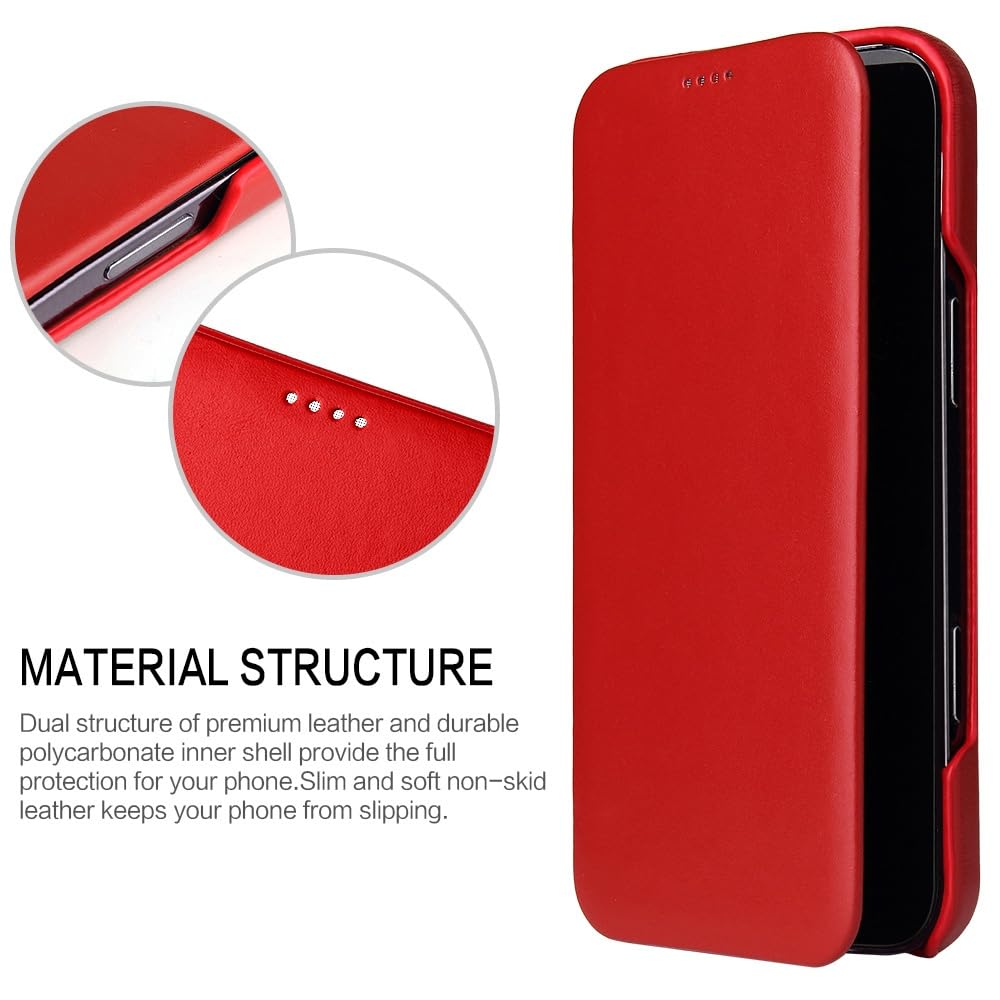 Funda con Tapa de Cuero para iPhone 17 con Cierre Magnético, Rojo
