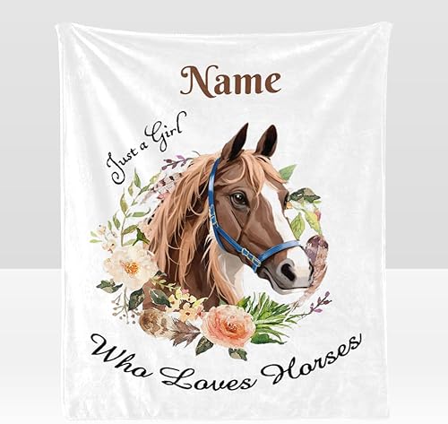 Miniatura 1 de Manta personalizada con texto en inglés Just a Girl Who Loves Hors, manta de forro polar suave con nombre para regalos, sofá cama (50 x 60 pulgadas)
