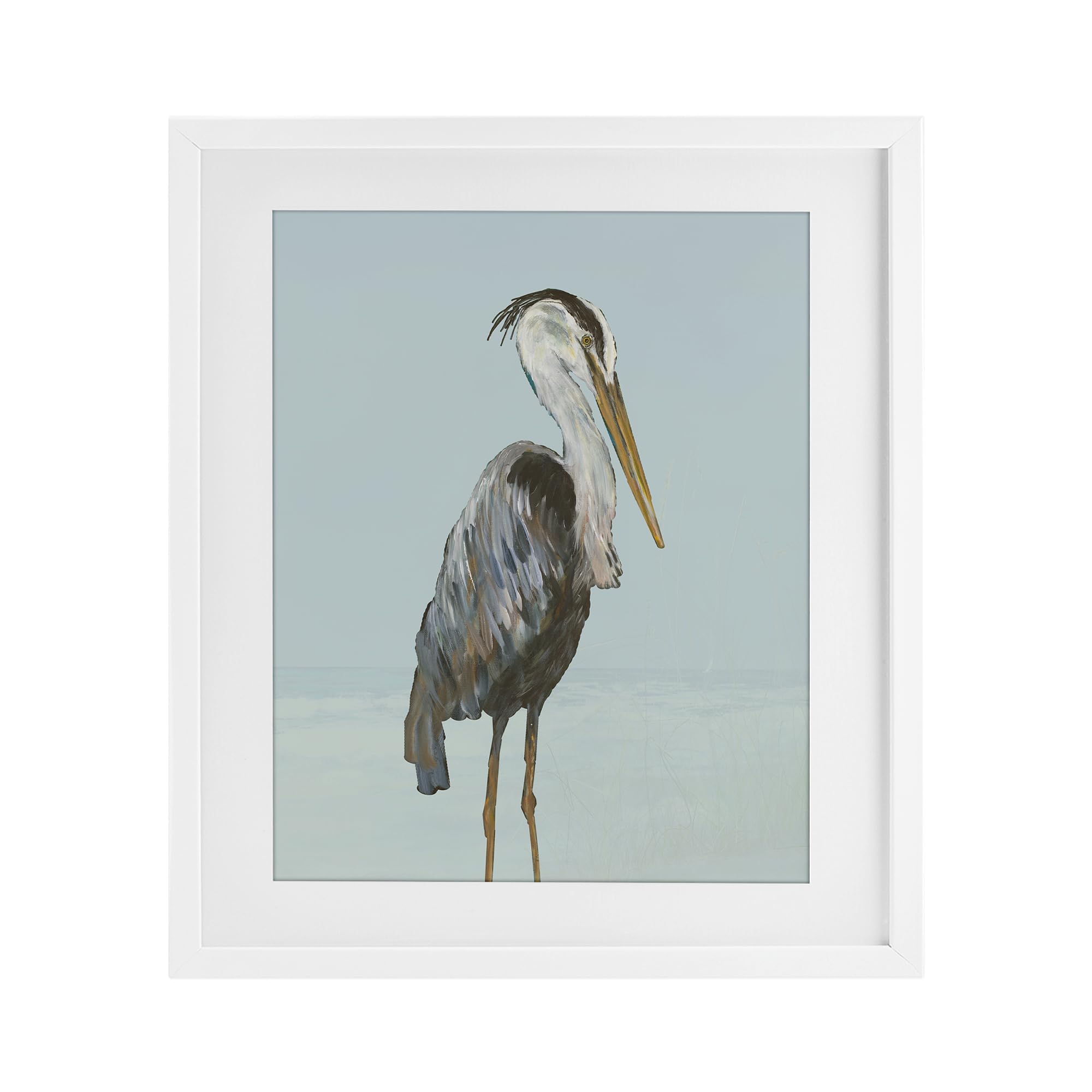 Stupell Industries 'Coastal Pelican Muted Blue', Framed Print Under Glass, White, 17 x 21 Inches, Easy to Hang and Sturdy, Made in USA, by Julie DeRice