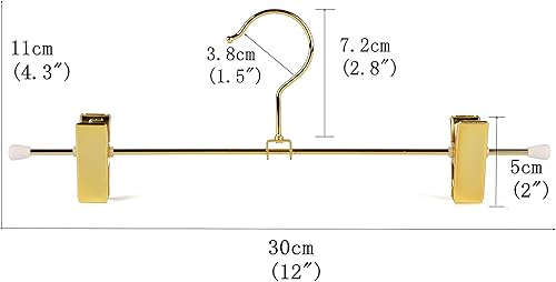 Miniatura 2 de Amber Home Paquete de 10 perchas de metal dorado brillante de 12 pulgadas para pantalones, resistentes para pantalones con 2 clips antideslizantes