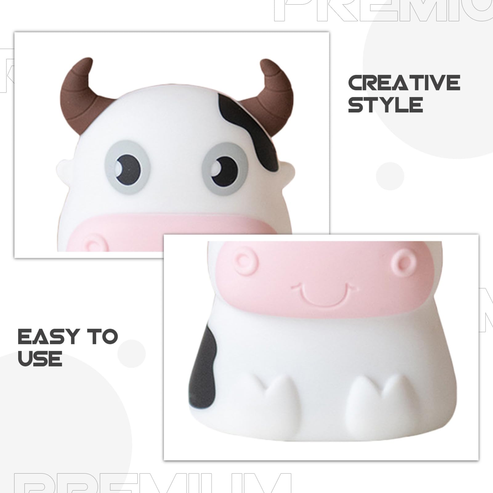 Luz Nocturna de Silicona Forma de Vaca para Dormitorio Infantil Luz Quitamiedos para Bebés Multicolor para Habitación de