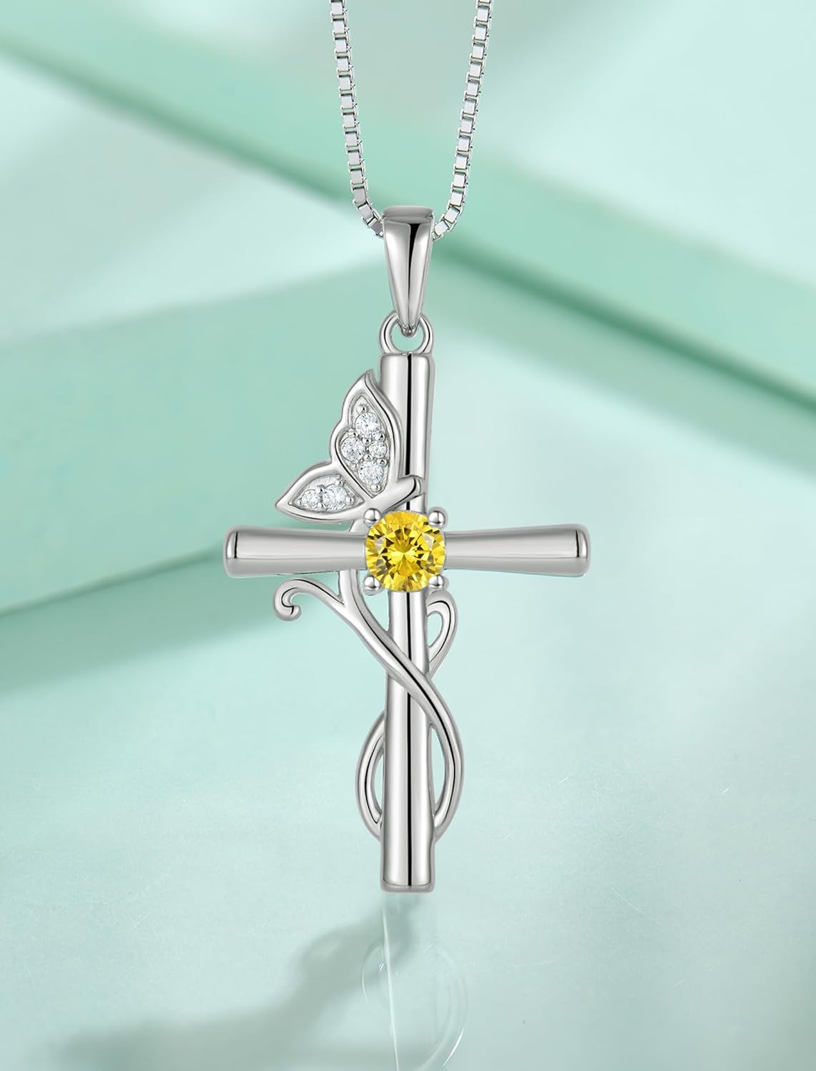 STARCHENIE Butterfly Cross Necklace 925 Sterling Silver Crucifix Pendant Birthstone Jewelry for Women - Image 4