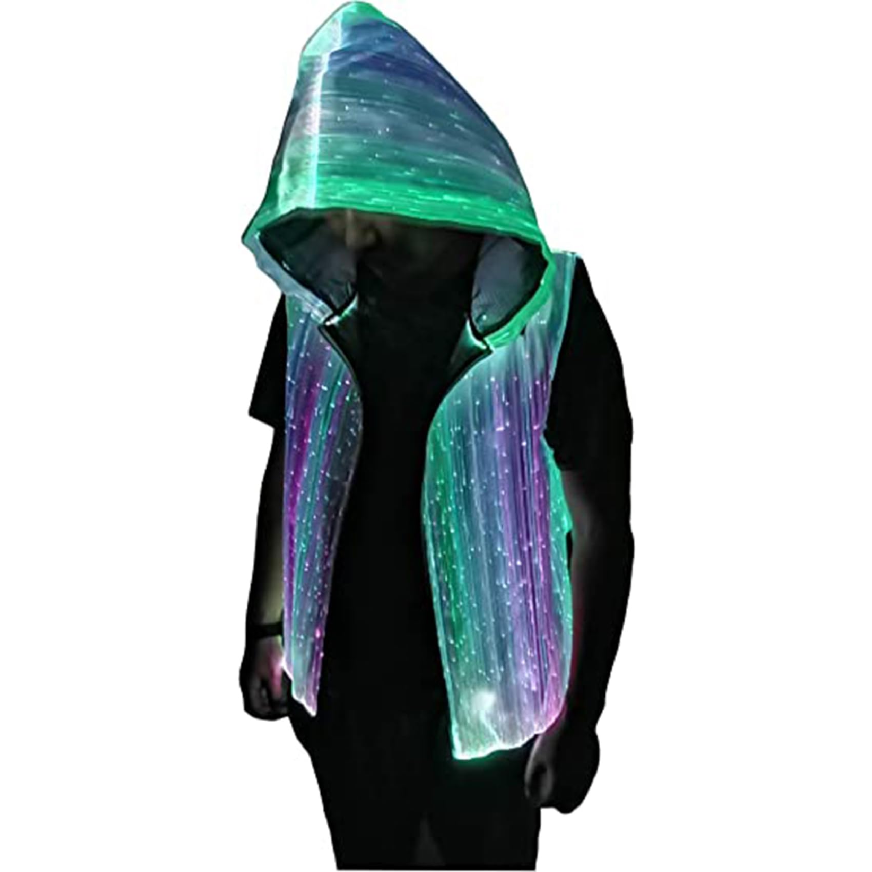 Felpa con Cappuccio da Uomo e da Donna a LED Felpa con Cappuccio illuminata con Zip Intera Senza Maniche Glow Cyberpunk Giacca Felpa Controllo App per Feste sul palco Performance Hip Hop