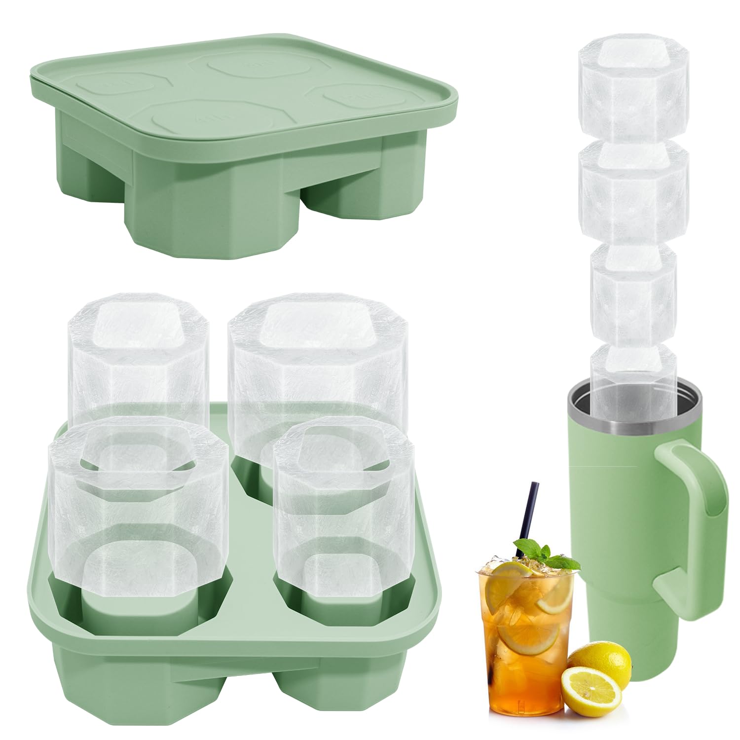 Ice Cube Tray for Tumbler Cup, Silicone Ice Cube Molds With Lid and Clip for Freezer,Chilling Cocktails,Whiskey,Ice Drinks,Juice,Coffee,Compatible with 30-40Oz Tumbler (Square)