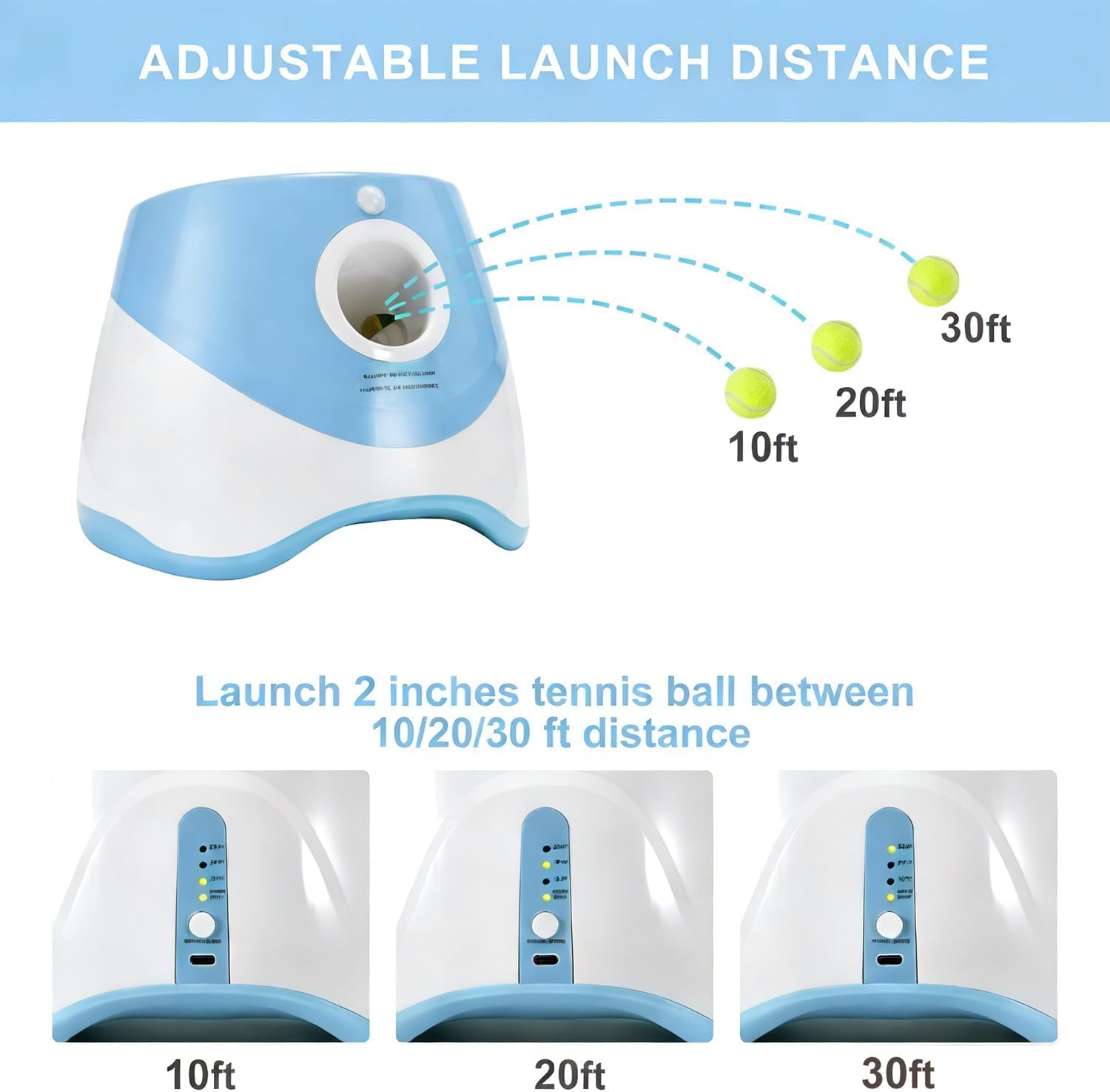 Lanciatore Automatico Palle per Cani, Giocattolo Interattivo Ricaricabile con Distanza Regolabile (3m/6m/9m) per Interno ed Esterno, Regalo per Cani Piccoli e Medi - ABS Durevole e Lunga Autonomia