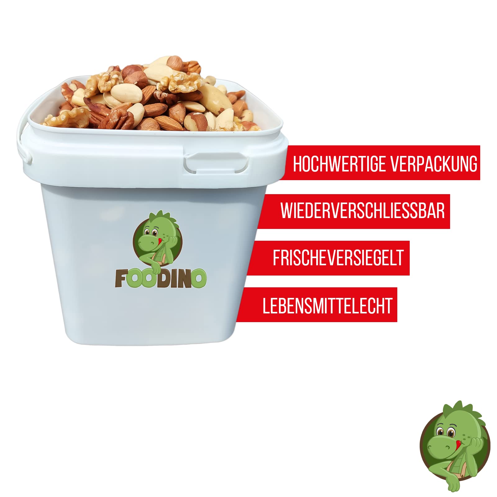 Nussmischung Natur mit Mandeln blanchiert Mandeln mit Haut Haselnüsse mit Haut Cashewkerne Paranüsse Pekannüsse Walnüsse alle naturbelassen 500g - 5kg Studentenfutter Mix (3kg im praktischen Eimer)