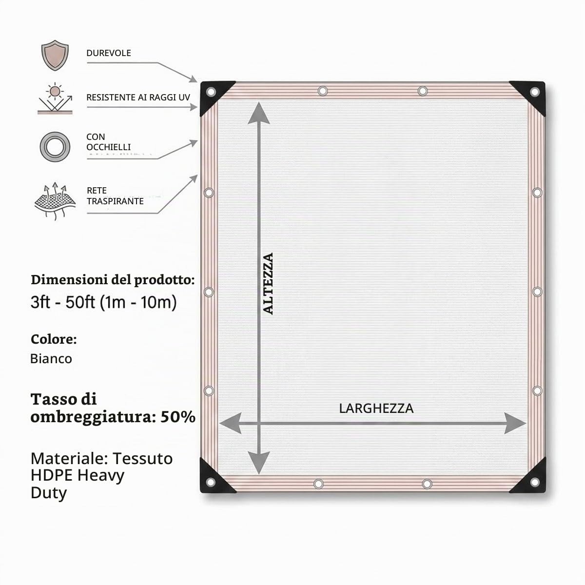 Rete Antigrandine per Orto con Occhielli, Rete Ombreggiante Bianca 50% Uv, Telo Ombreggiante Esterno Traspirante, Vele Ombreggianti Hdpe 5x5 3x3 3x4 per Gazebo Giardini Balcone Pollaio(4x5m)