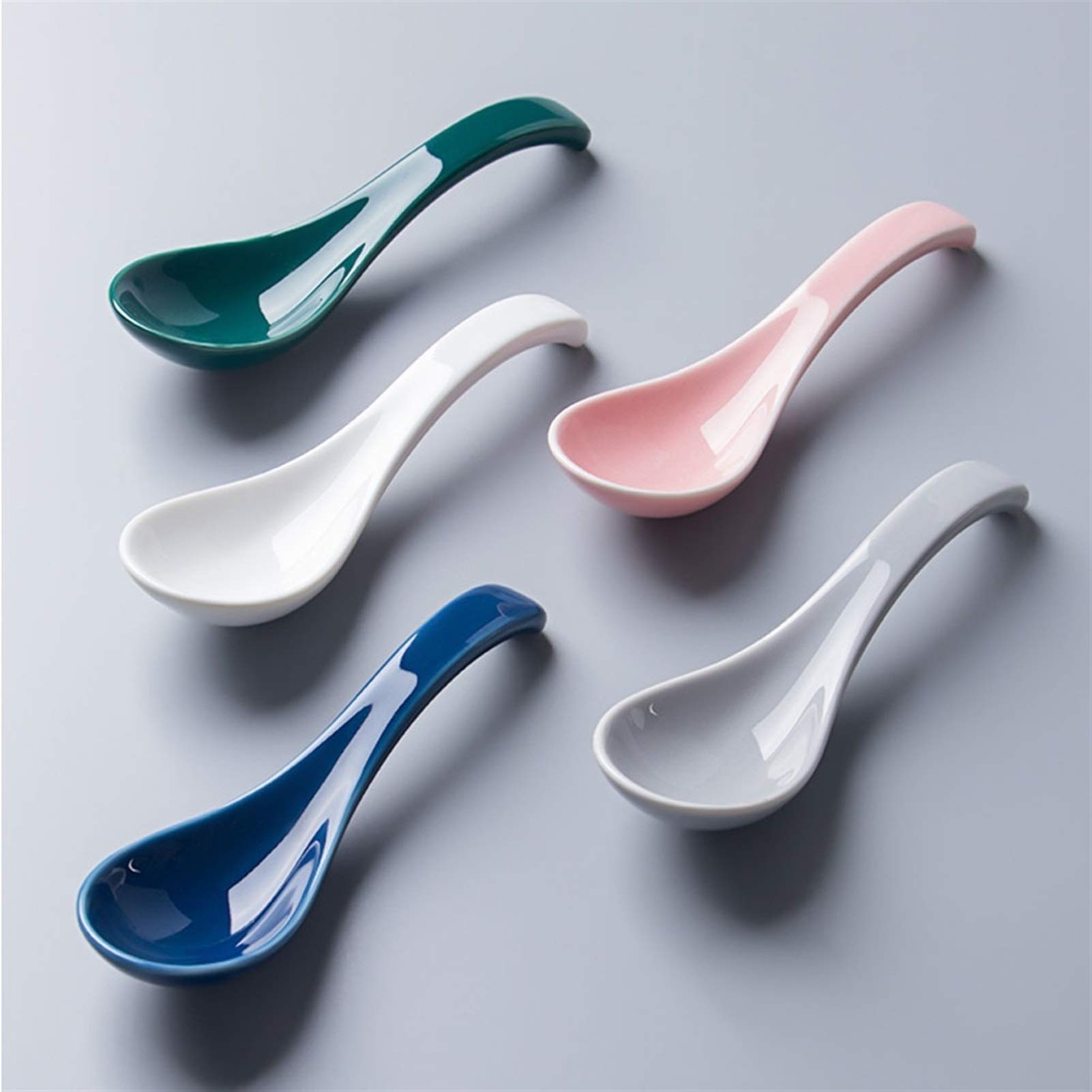 cuchara Soup Spoon Set 10 Pieces Cerámica Cuchara Hogar Lindo Pequeña Sopa Cuchara Longitud de Cuchara de Arroz 5.31 Pulgadas (5 colores) cuchara sopera (Color : E)