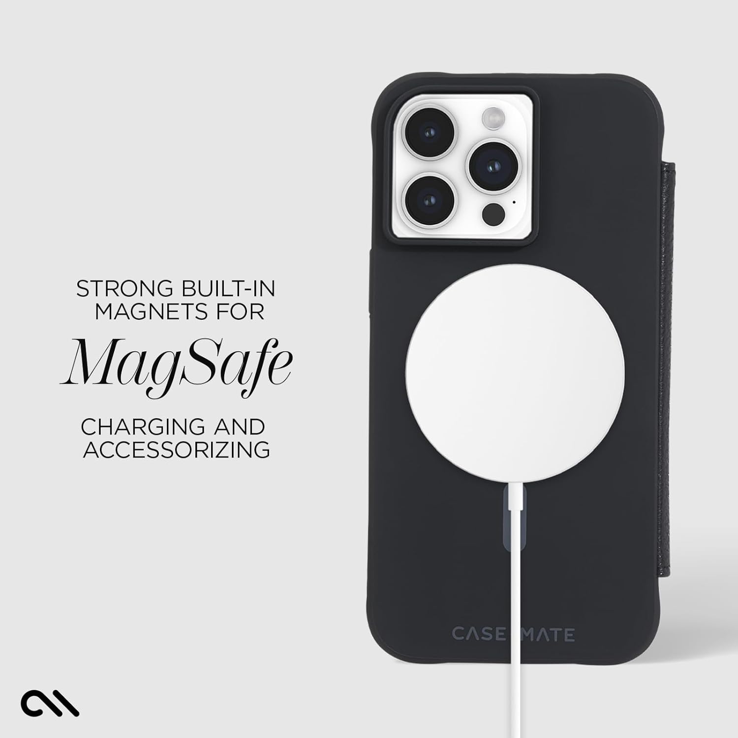 Case-Mate Wallet Folio iPhone 15 Pro Max Case - Black [12ft Drop Protection] [Compatible with MagSafe] Magnetic Flip Folio Cover Made w/Genuine Pebbled Leather, Landscape Stand, Cash and Card Holder