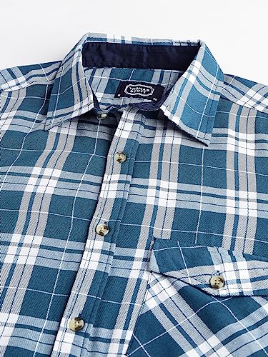 Image of Thomas Scott Men's Polyester Checkered Slim Fit Casual Shirt with Spread Collar and Long Sleeve (TS1045 Wood)