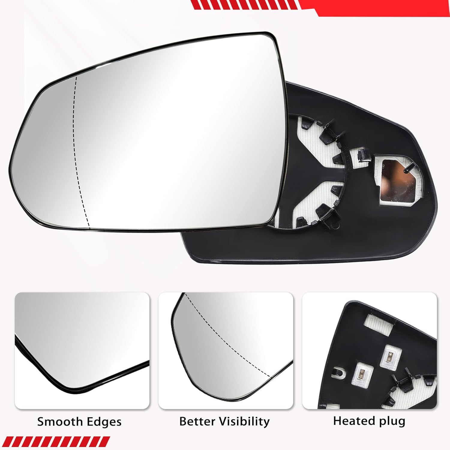 Left Driver Side Mirror Glass With Heated Compatible with 2010-2016 Cadillac SRX (Driver No-Blind Spot)
