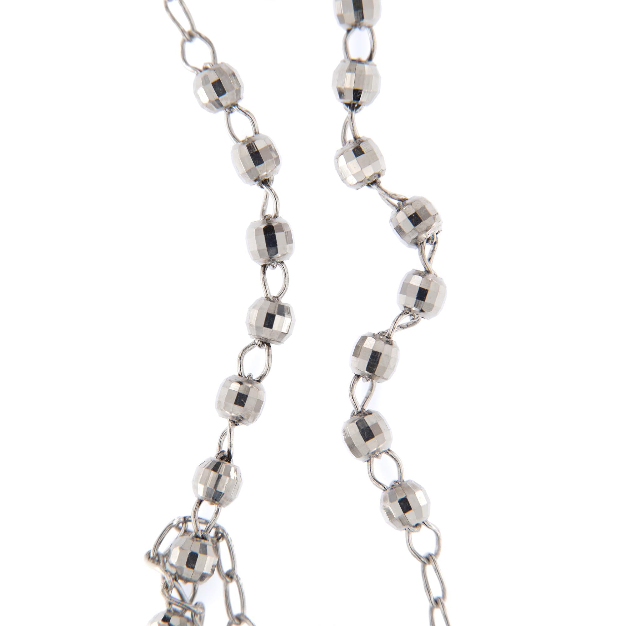 SHALOM - Collar rosario con cuentas facetadas de plata 925 rodiada, longitud 67 cm