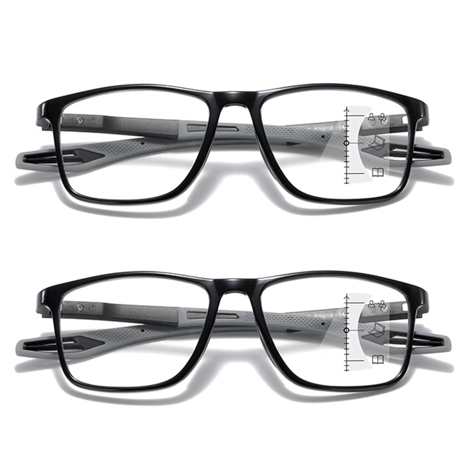 2 Pack Progressive Multifocus Sports Reading Glasses, Women Men TR90 Blue Light Blocking Computer Readers (Color : Black, Size : +2.00)