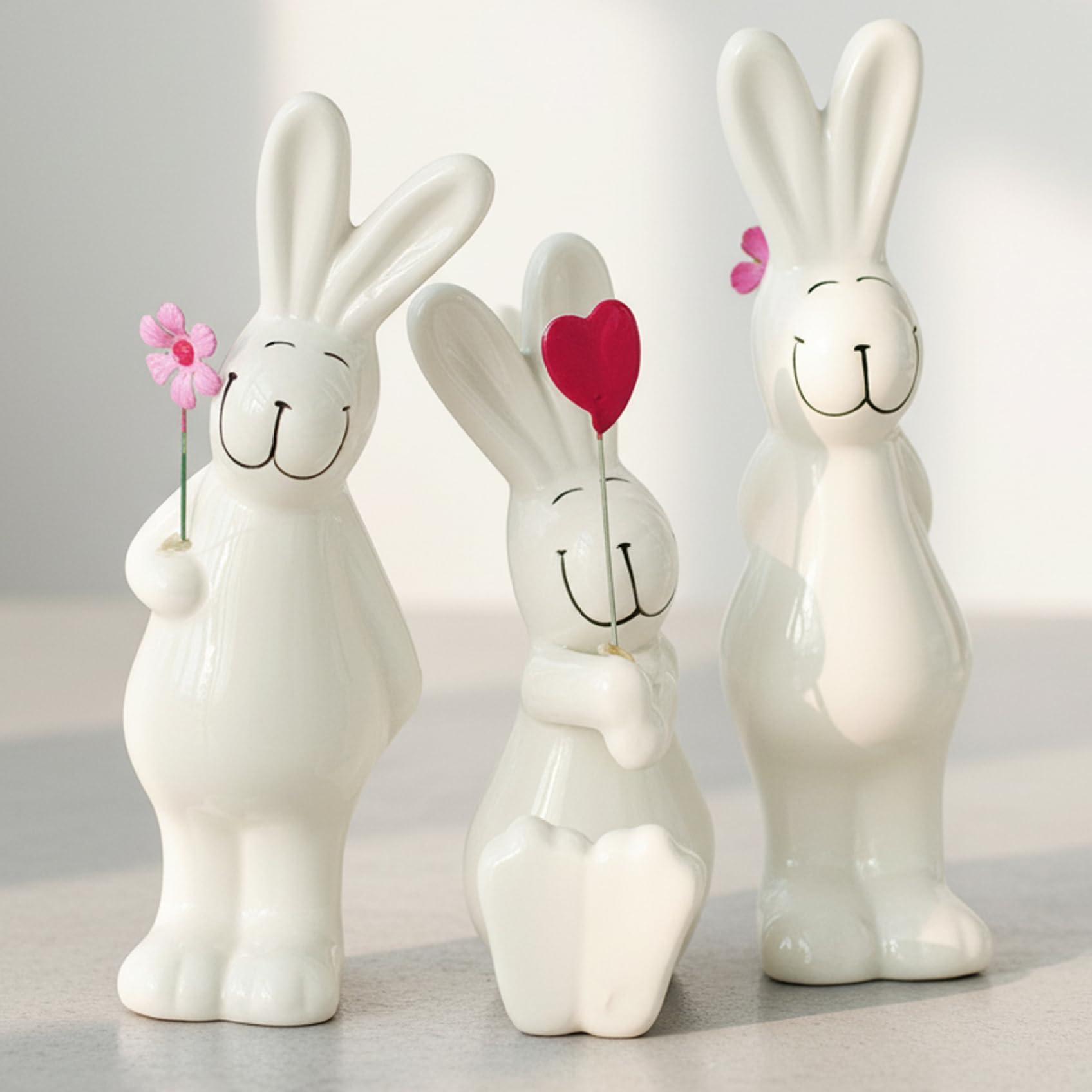 Lawnrden 3Pcs Bunny Rabbits Easter Bunny Figurine Porcelain Modern Art Home Decoration, Statues for Spring Home Decor, Easter Decorations Rabbit Figurines