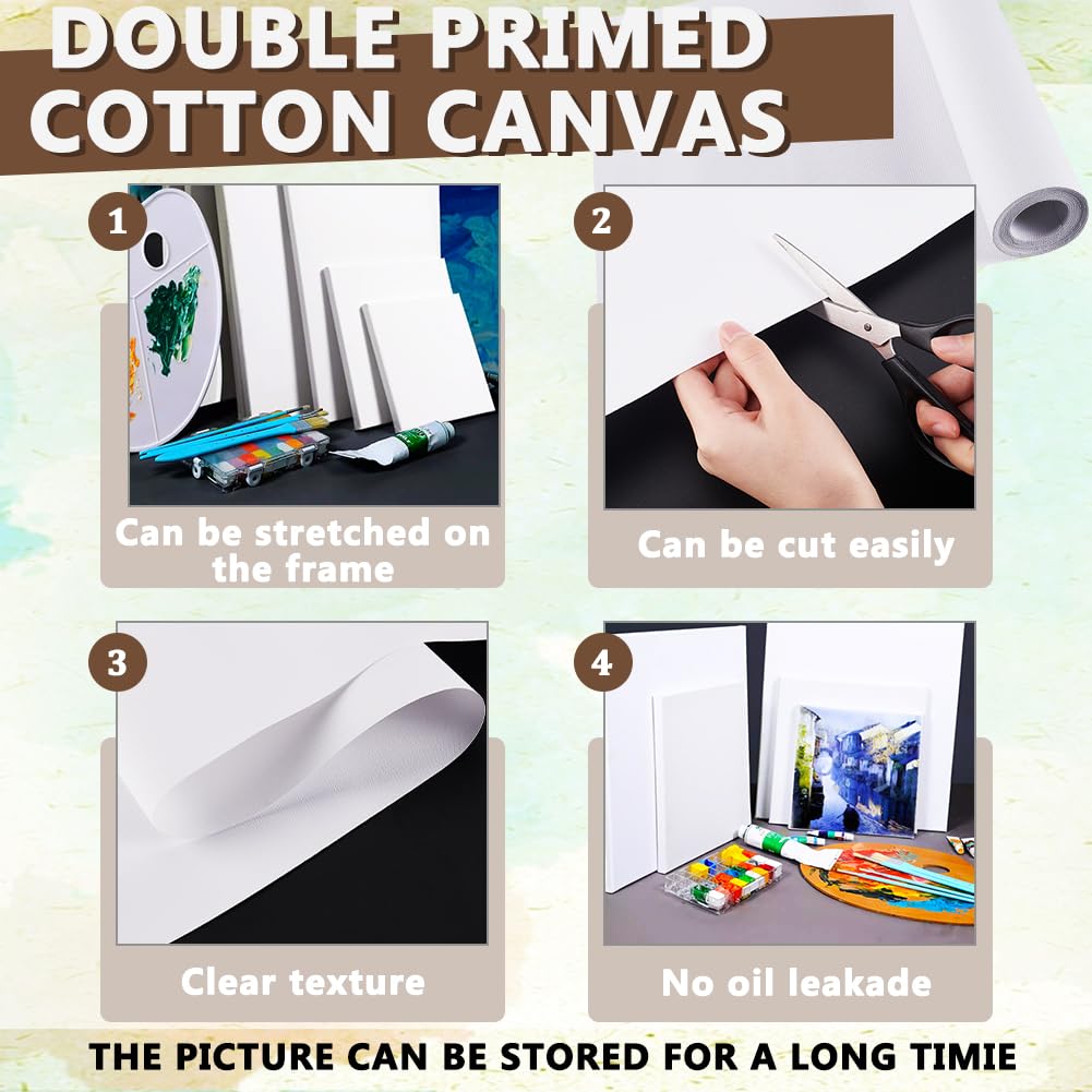 OLYCRAFT Rotolo di Tela Bianca da 37.3cm X 5 m Tela di Cotone con Doppio Primer Rotolo di Tela di Cotone Spesso 0.3mm per Pittura Carta da Gesso con Doppio Primer per Progetti Artistici con Pittura