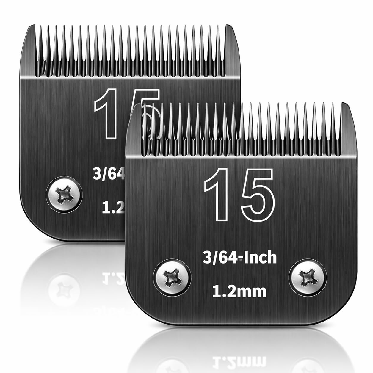 Ersatzklinge für die Hundepflege, kompatibel mit der Serie Heiniger/Moser Max45/Andis/Oster A5/Wahl 10 km Serie, Haarschneider für Hunde, Größe 15, 3/64 Zoll (1,2 mm), Schnittlänge, 2 Stück, Schwarz