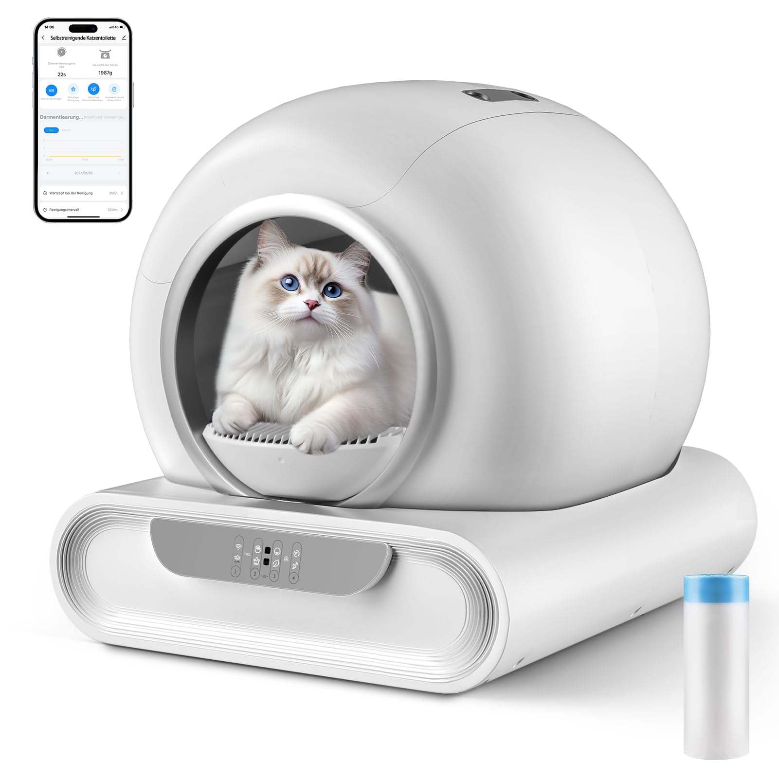 Katzenklo Selbstreinigend Katzentoilette 65L, Groß XXL Automatisches Katzenklo mit Müllsäcken, Niedriger Einstieg mit APP-Steuerung Elektrisches Katzenklo, für 2 Katzen Cat Selbstreinigendes Katzenklo