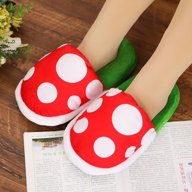 Jfxgjuv Piranha Plant Slippers Adults and Kids Piranha Plants Plush Slippers 3D Funny Mushroom Slippers for Women Men Piranha Plants Plush Funny Slippers Loafer with Pipe Pot Holder3