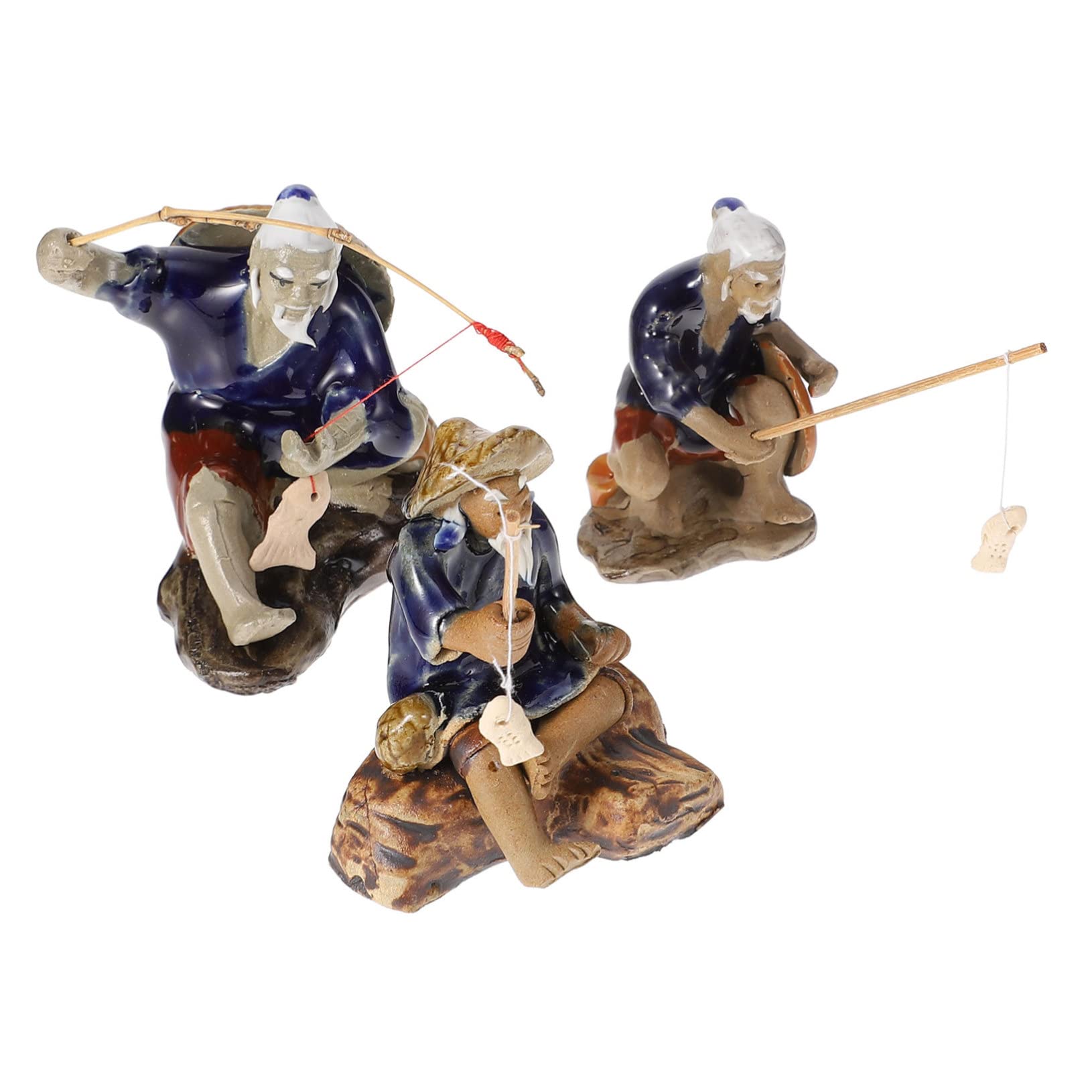 Figurines de pêcheur miniatures en céramique pour animer un aquarium vide