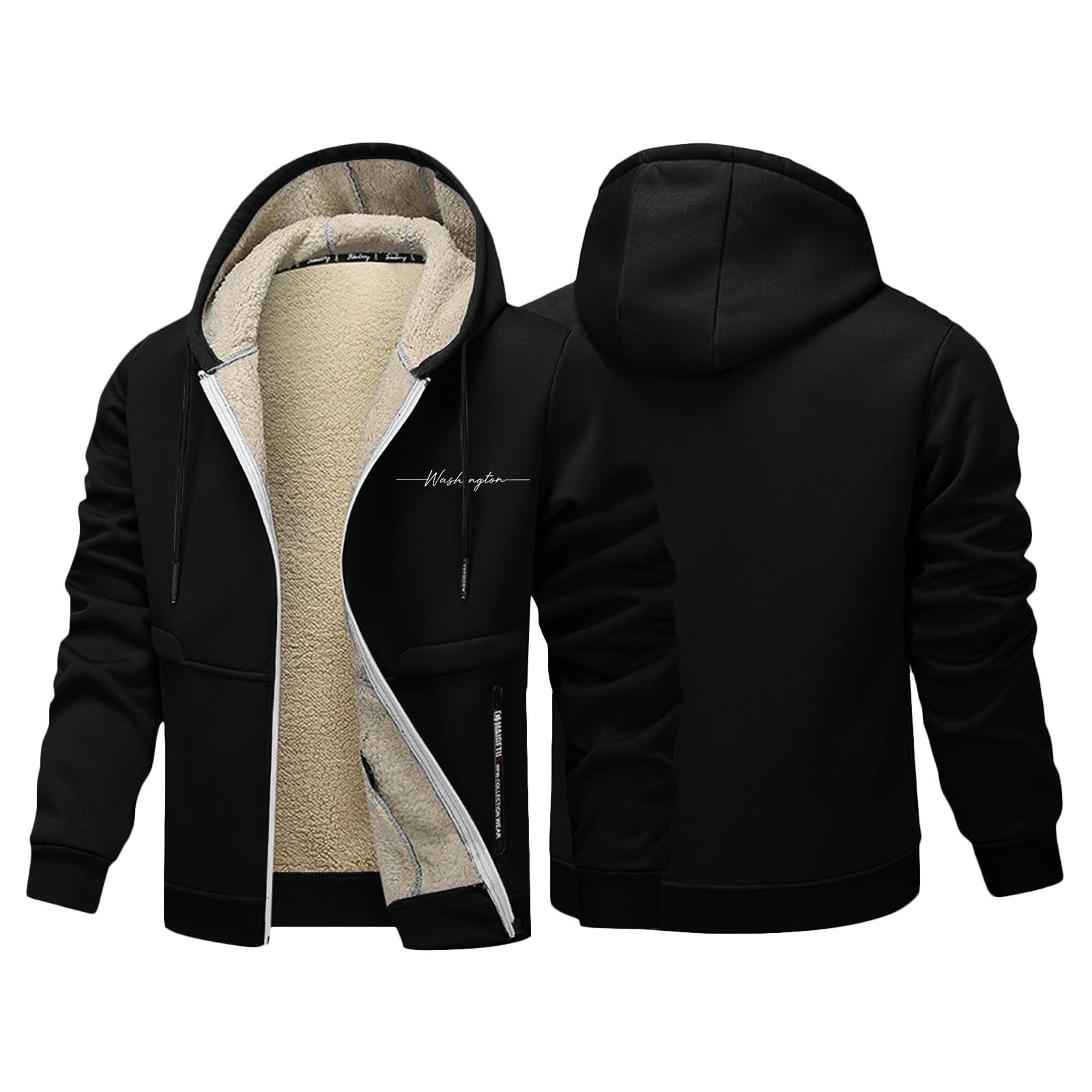 Genérico Sudaderas Hombres con Capucha Forro Polar, Chaqueta Térmica Hombre Manga Larga con Cremallera Chaqueta Forro Polar Cálido Color Liso Abrigos Casual Giacche con Cappuccio para Ocio Diario