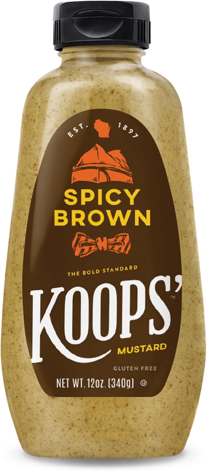 Koops' Spicy Brown Mustard – Spicy Mustard, Gluten-Free, Kosher, Made in USA, From Quality Mustard Seeds, Delicious and Bold Flavor – 12 Oz, Pack of 1
