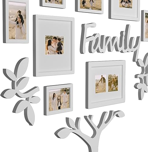 Miniatura 7 de HELLO LAURA - Juego de portarretratos para árbol genealógico, marco blanco con temática del hogar, colección de galería, con forma de árbol, listo