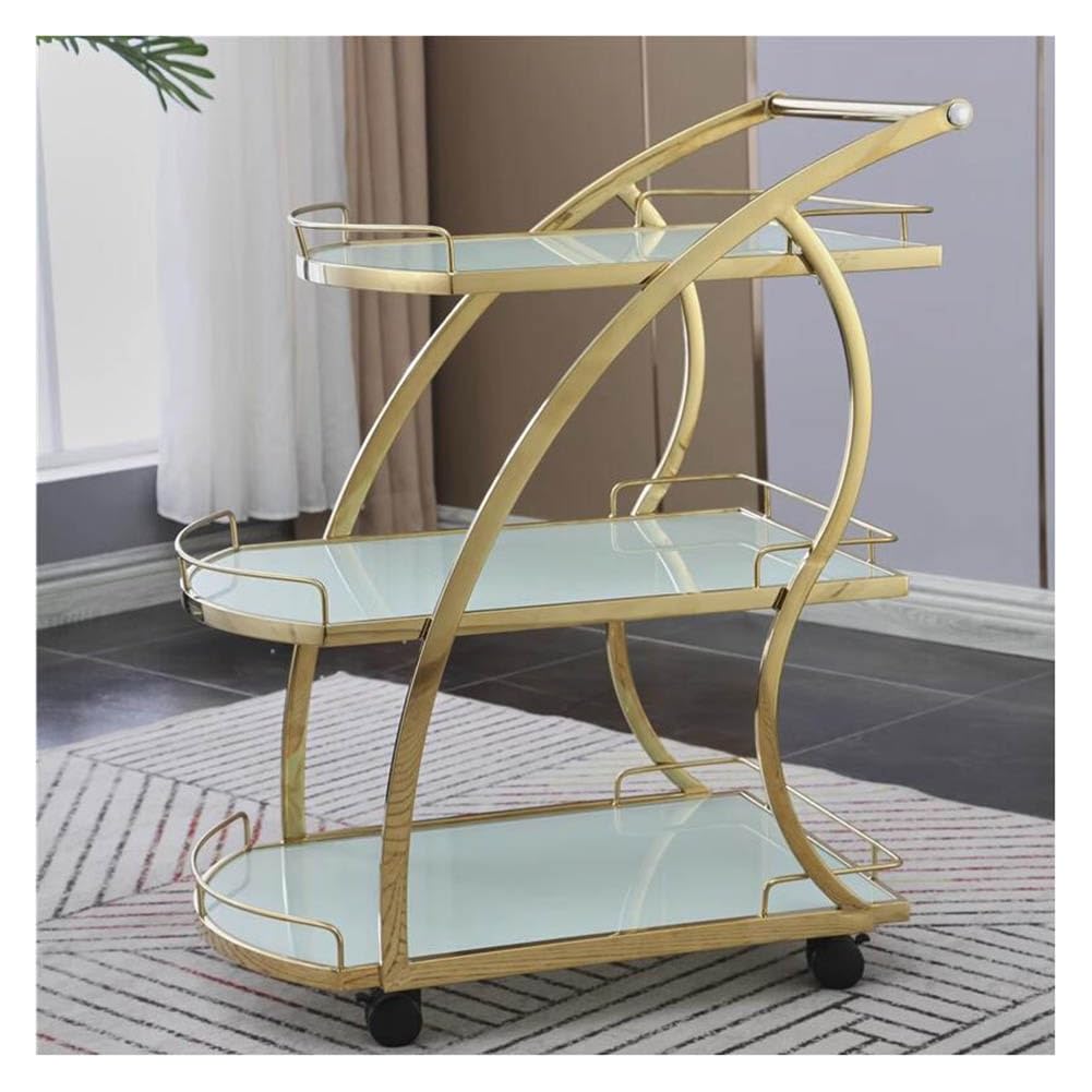 asdchZen Storage Cart Wrought Iron Trolley, Hotel Service Car, Restaurant/Bar Dedicated 3-Layer Trolley Tempered Glass Panel Cart, Hot Pot, Storage Cart,Gold,b