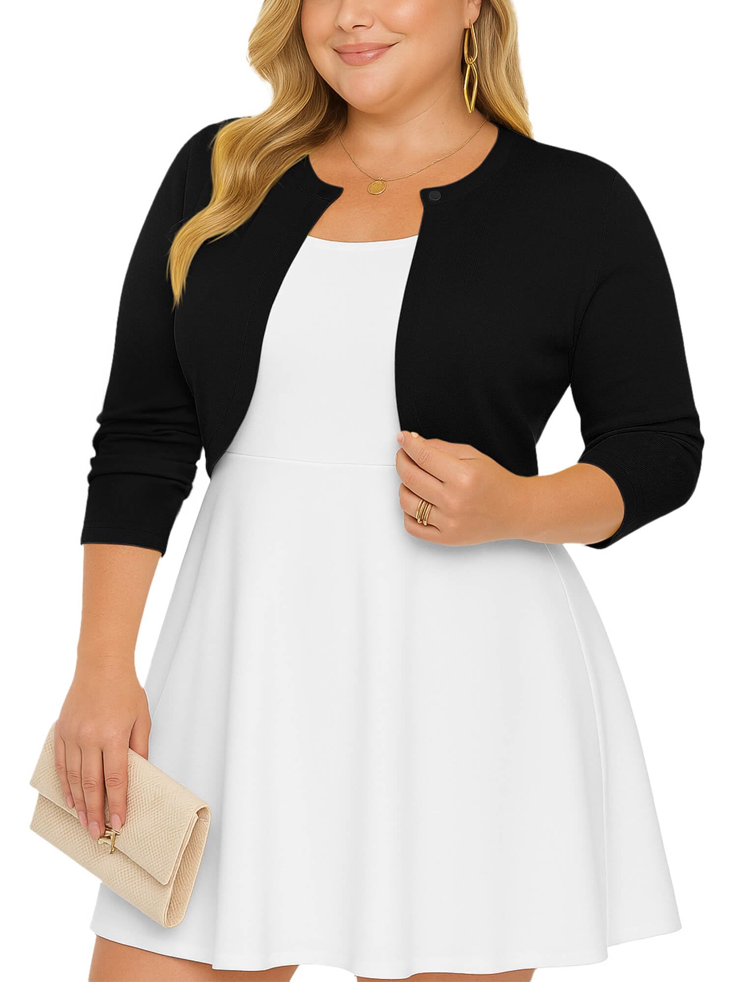 AusLook Plus Size Women Shrug Long Sleeve Lightweight Open Front Knit Cropped Bolero Cardigan Sweater 1X-5X