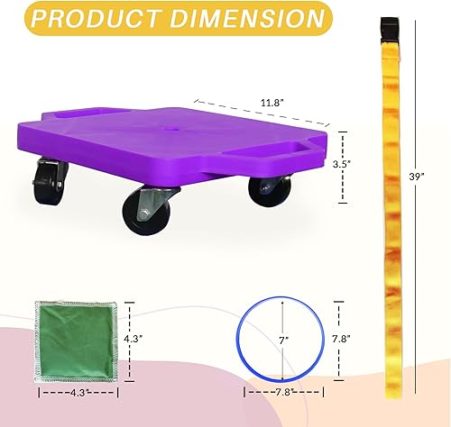Miniatura 2 de 2 patinetas de plástico con asas para niños sentados y entrenamiento deportivo, con 1 anillo, 2 cuerdas y 4 puffs, juego en interiores y exteriores