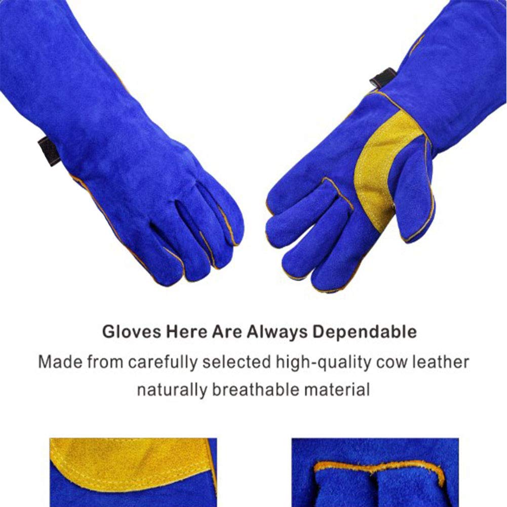 Guanti da Saldatura in Pelle Forgiati Resistenti Al Calore/Alla Fiamma,Guanti da Barbecue/da Campeggio/da Cucina Con Manica Lunga da 16 Pollici,Guanto da Saldatore Con Supporto Per Stufa,2 Paia