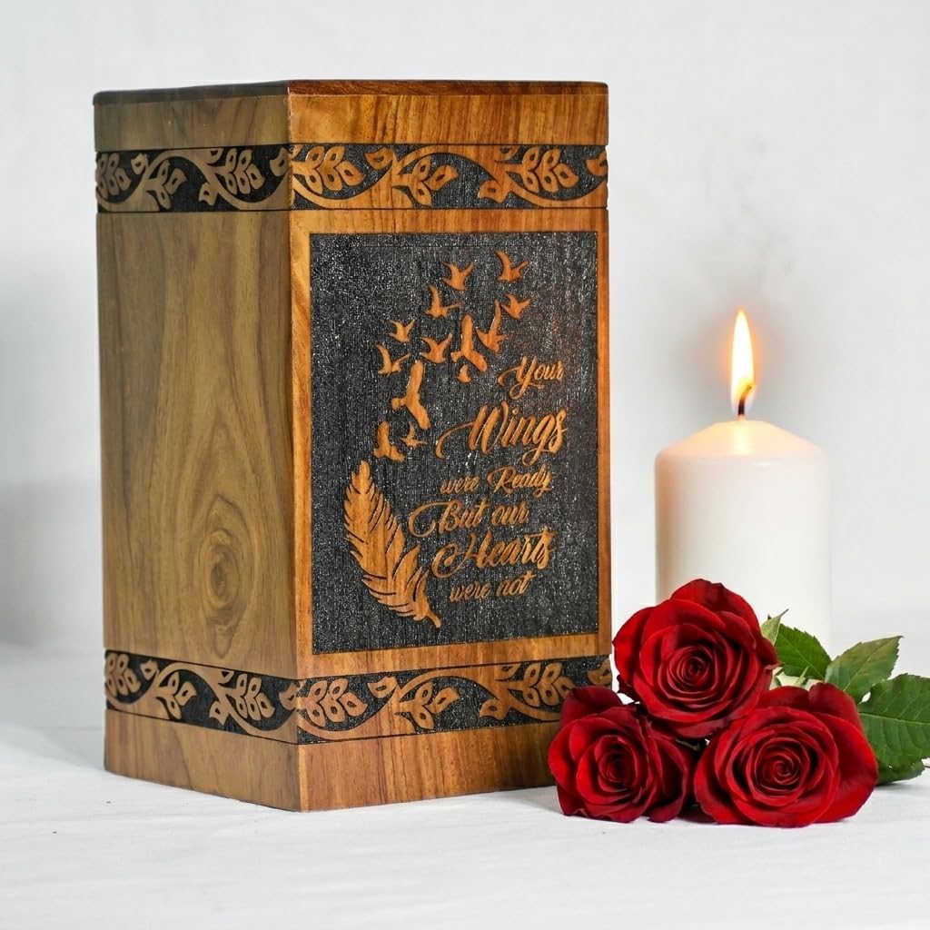 Decorative Handmade Woodn Funeral Urns | Wood Cremation Adult Urns | Burial Urns | Memorial Urns | Human Ashes Urns | Male and Fmeale Urns (8.5'' X 5'' X 5'')