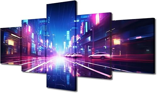 Miniatura 36 de Lienzo decorativo moderno para pared, pintura artística Cyberpunk, impresión de 5 paneles, decoración de lienzo para sala de estar para dormitorio