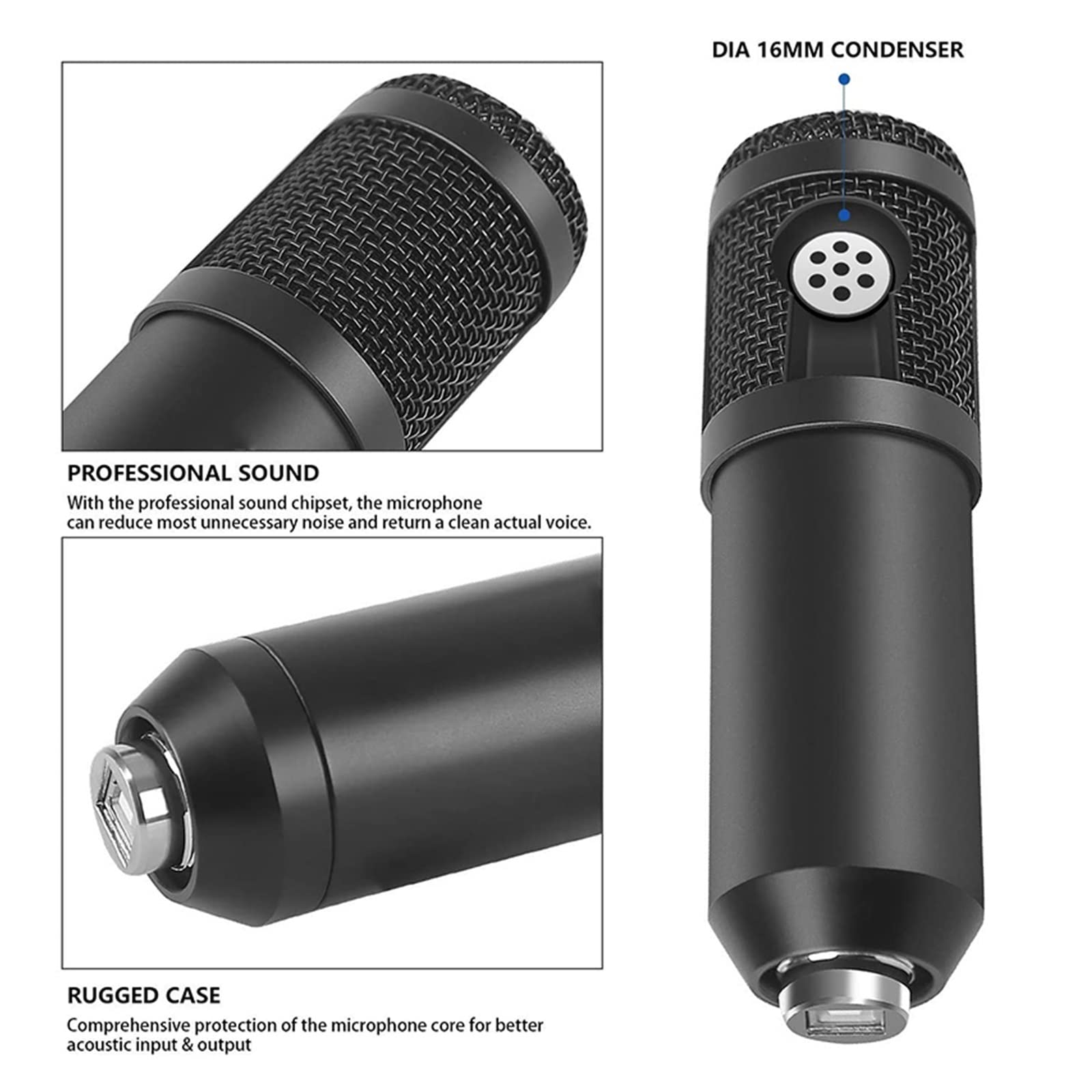 Kit scheda audio condensatore micro set con scheda audio live, supporto antiurto in metallo e filtro antipop a doppio strato per configurazione studio podcasting live per la registrazione di musi