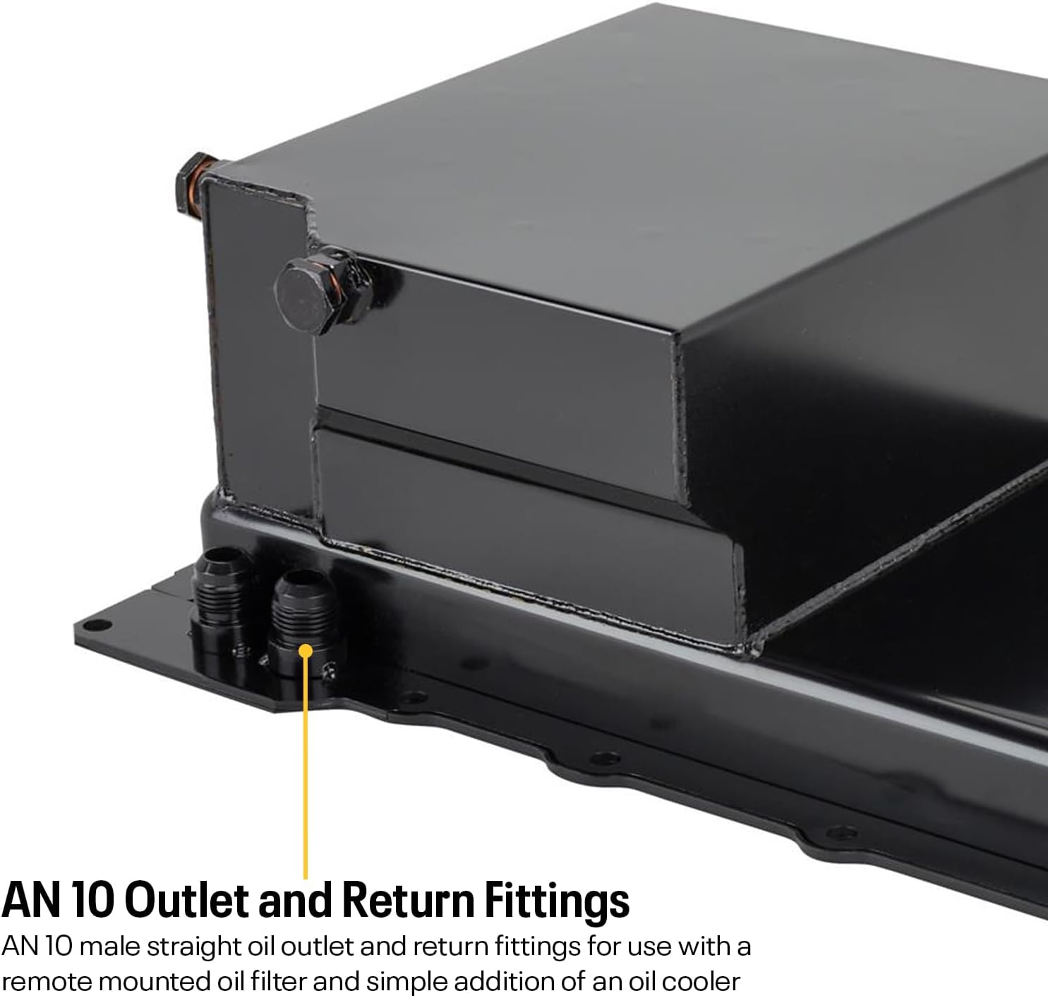 Speedway Motors LS Swap Low Profile Rear Sump Oil Pan, Black Steel, 7 Quart Capacity with AN-10 Fittings, Baffled Wet Sump for Gen III and Gen IV LS Engines