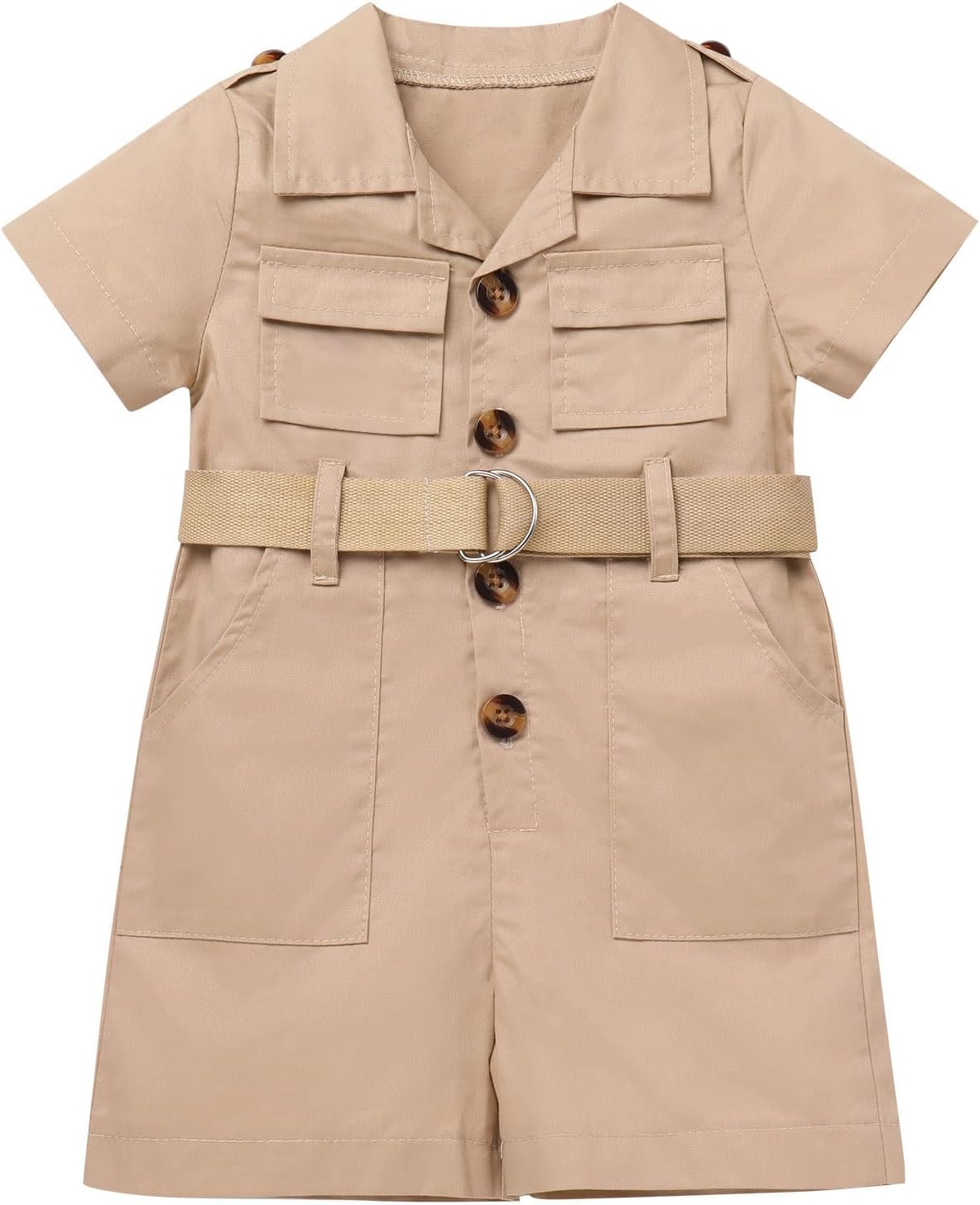 ODASDO Jungle Safari Outfit For Kids Baby Girls Boys, Toddlers Zoo Keeper Suit, Short Sleeve Jumpsuit with Hat Set 0-5 Years