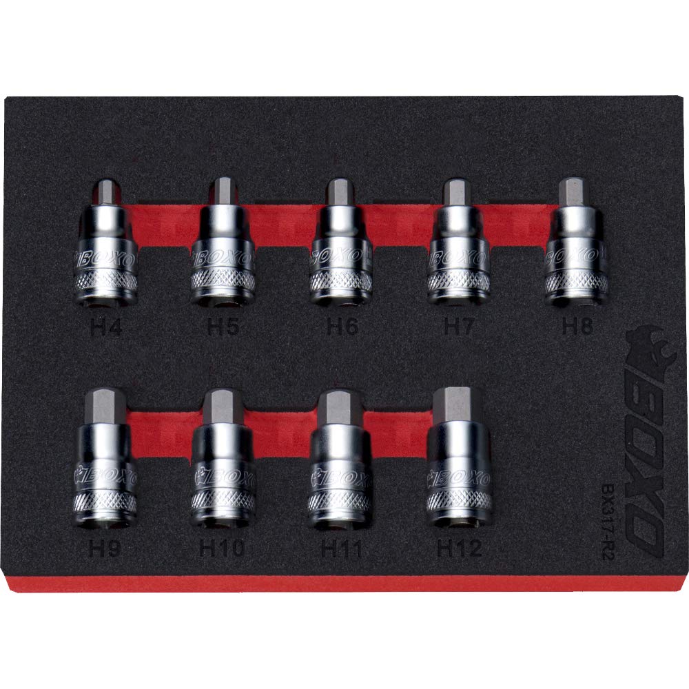 3/8" Drive Super Stubby Hex Bit Socket Set 4-12mm 9 Pcs BX317-R2