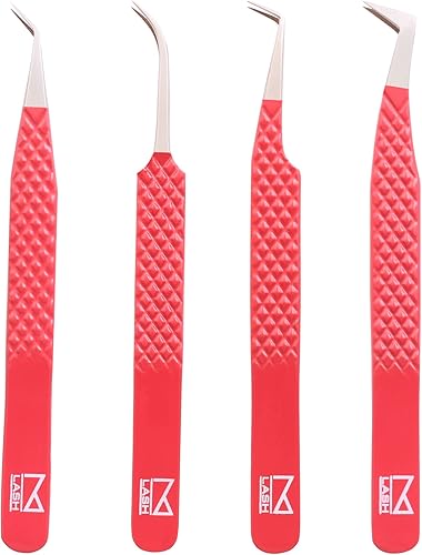 M LASH - Pinzas de extensión de pestañas (juego de 4), pinzas profesionales y de precisión para extensiones de pestañas, acero japonés, agarre de