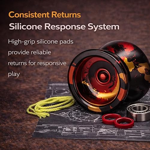 Miniatura 2 de Watcher Metal Professional Yoyo - Yoyo de rodamientos de bolas de aluminio con rodamientos C sensibles y no responden, cuerda extra - Volcano Splash