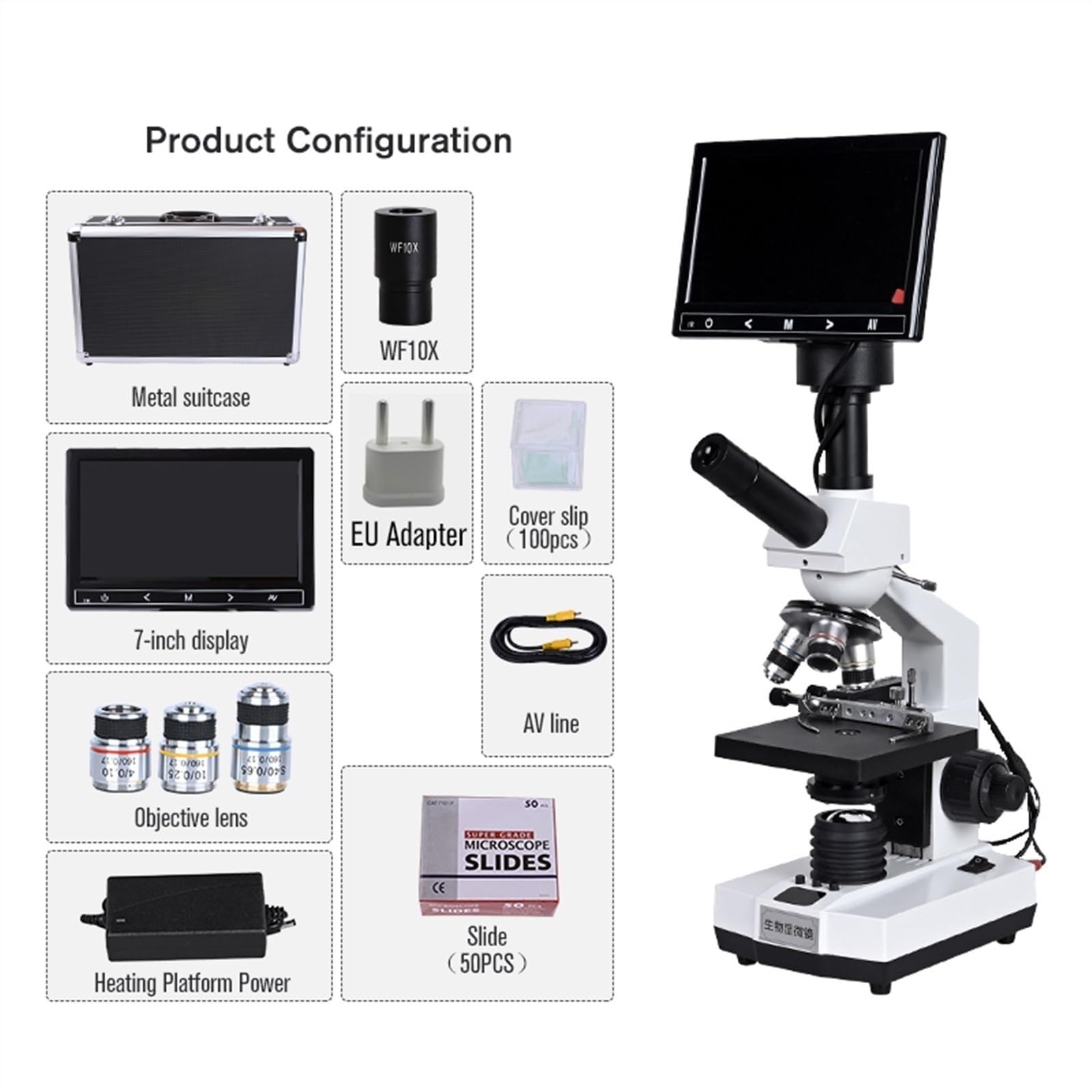 Mikroskop, 7-calowy LCD 1500X biologiczny mikroskop obuoczny HD profesjonalny laboratoryjny plemnik Zoom USB 5MP elektroniczny okular cyfrowy typ telewizora