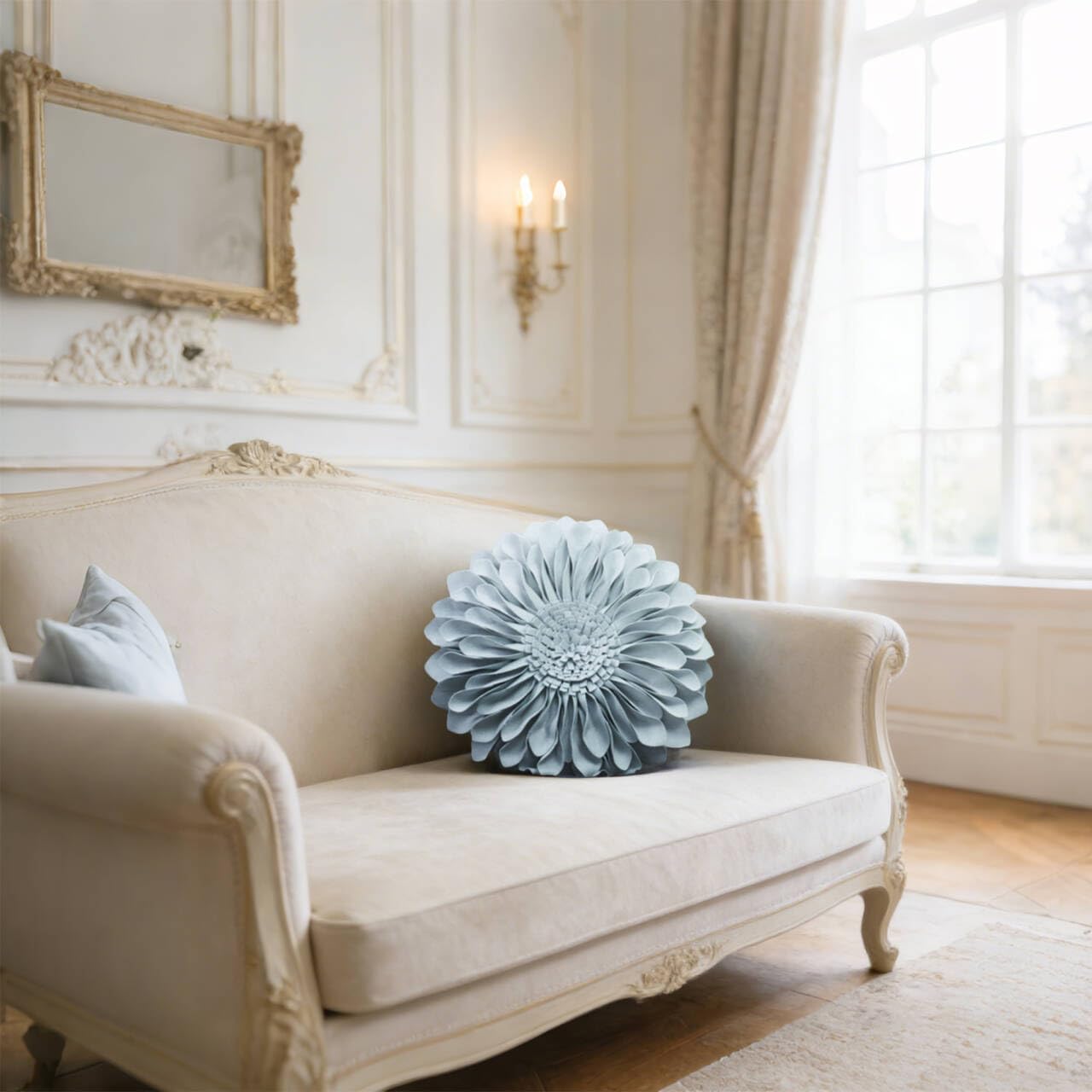 JWH Decorative Flower Throw Pillow Cover Round Cushion Sunflower Accent Pillow Case Small Pillowcase for Couch Living Room Bed Bedroom Decor 12 Inch Light Blue