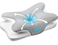 Ehomfory Cervical Neck Pillow, Ergonomic Memory Foam Pillows for Neck Pain Relief with Breathable Pillowcase, Adjustable Contour Neck Support Pillow for Side Back Stomach Sleepers (Silver)