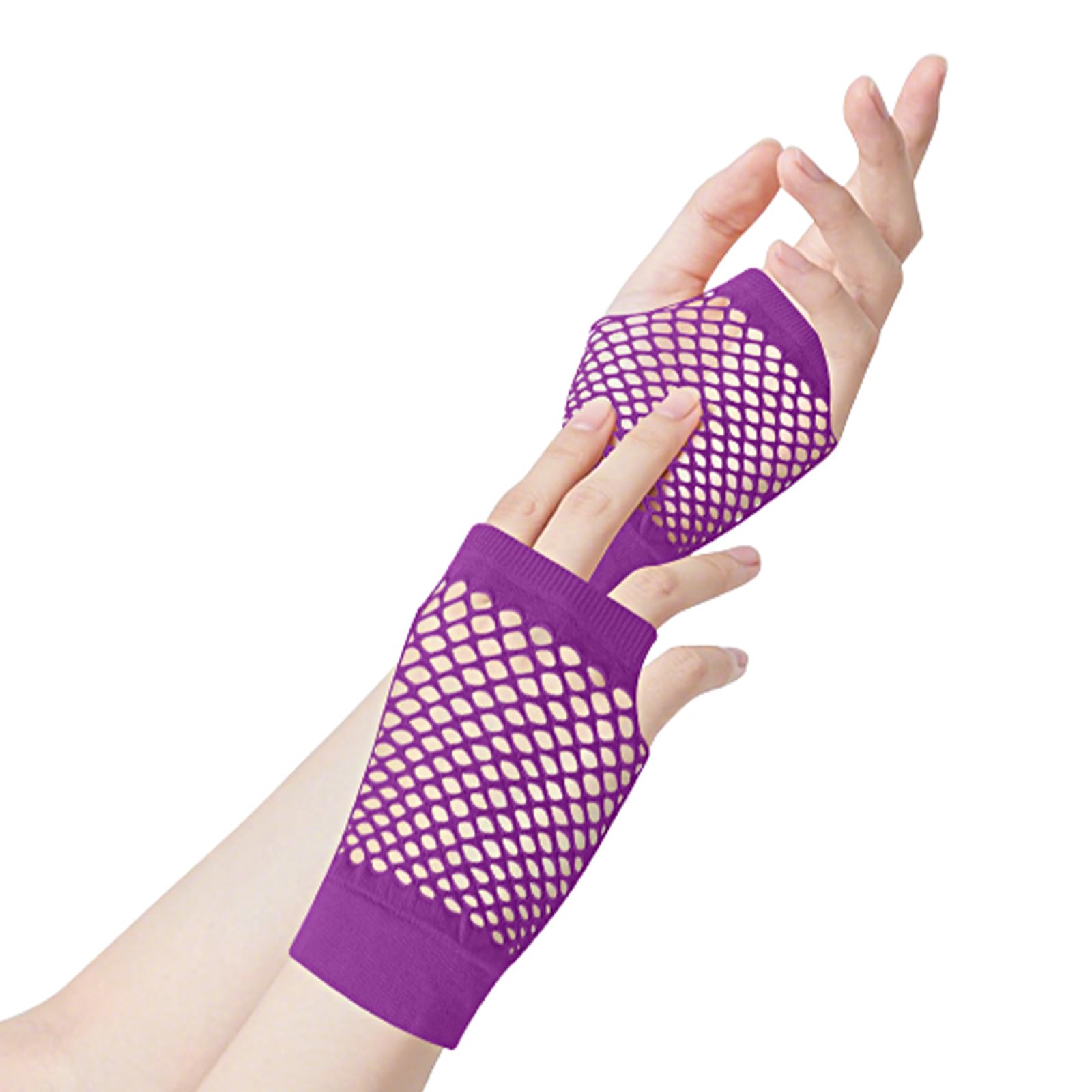 ztowoto 2 Pairs Long Fishnet Gloves Fashionable, Fingerless Mesh Gloves,Stretchable Mesh Opera Gloves for 80s Party Cosplay Costume Accessories（Purple）