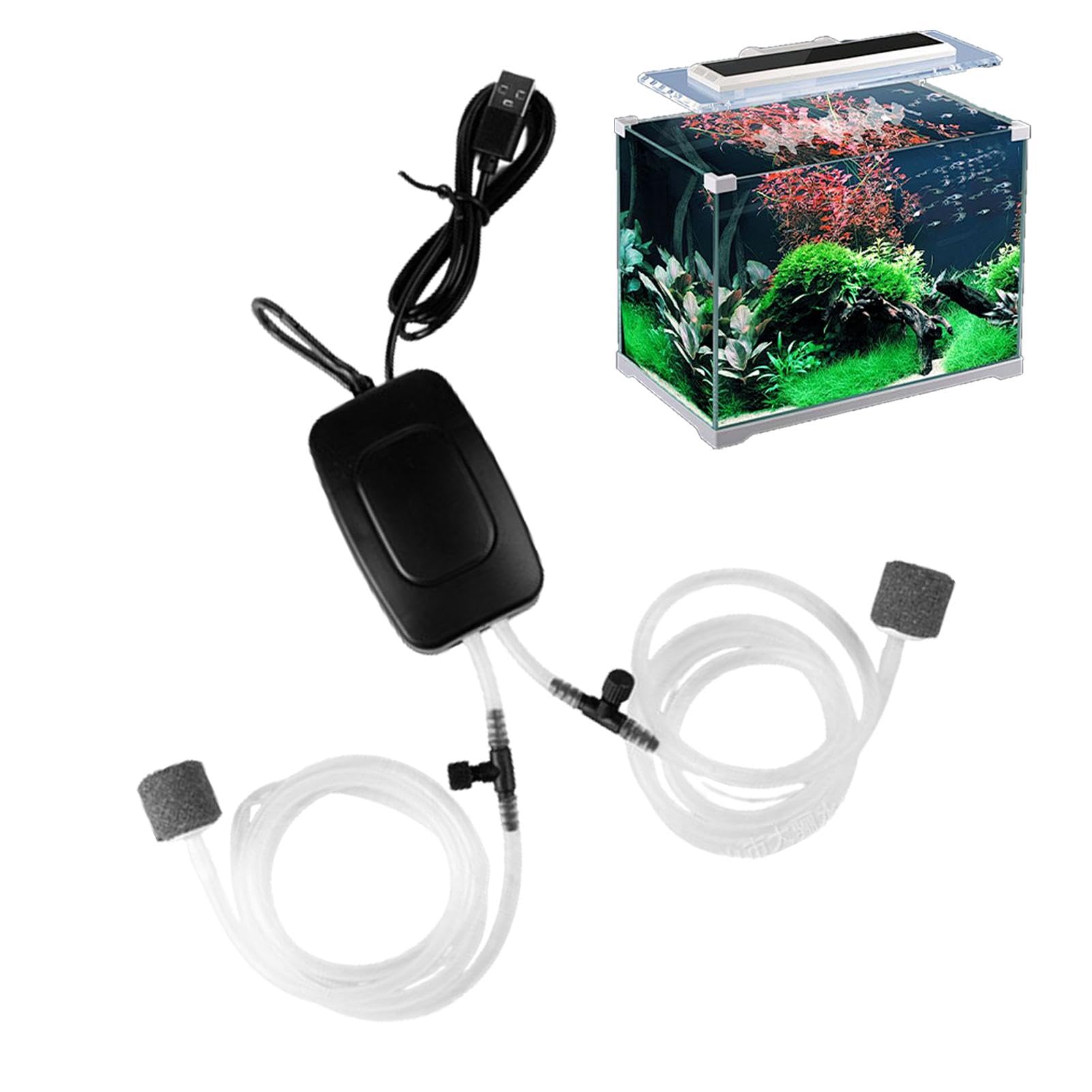 Generic USB Aquarium Air Pump - Rechargeable Low Noise Fish Tank Aerator | Portable Bubbles Oxygen Pump Filter for Fish Transportation & Farming