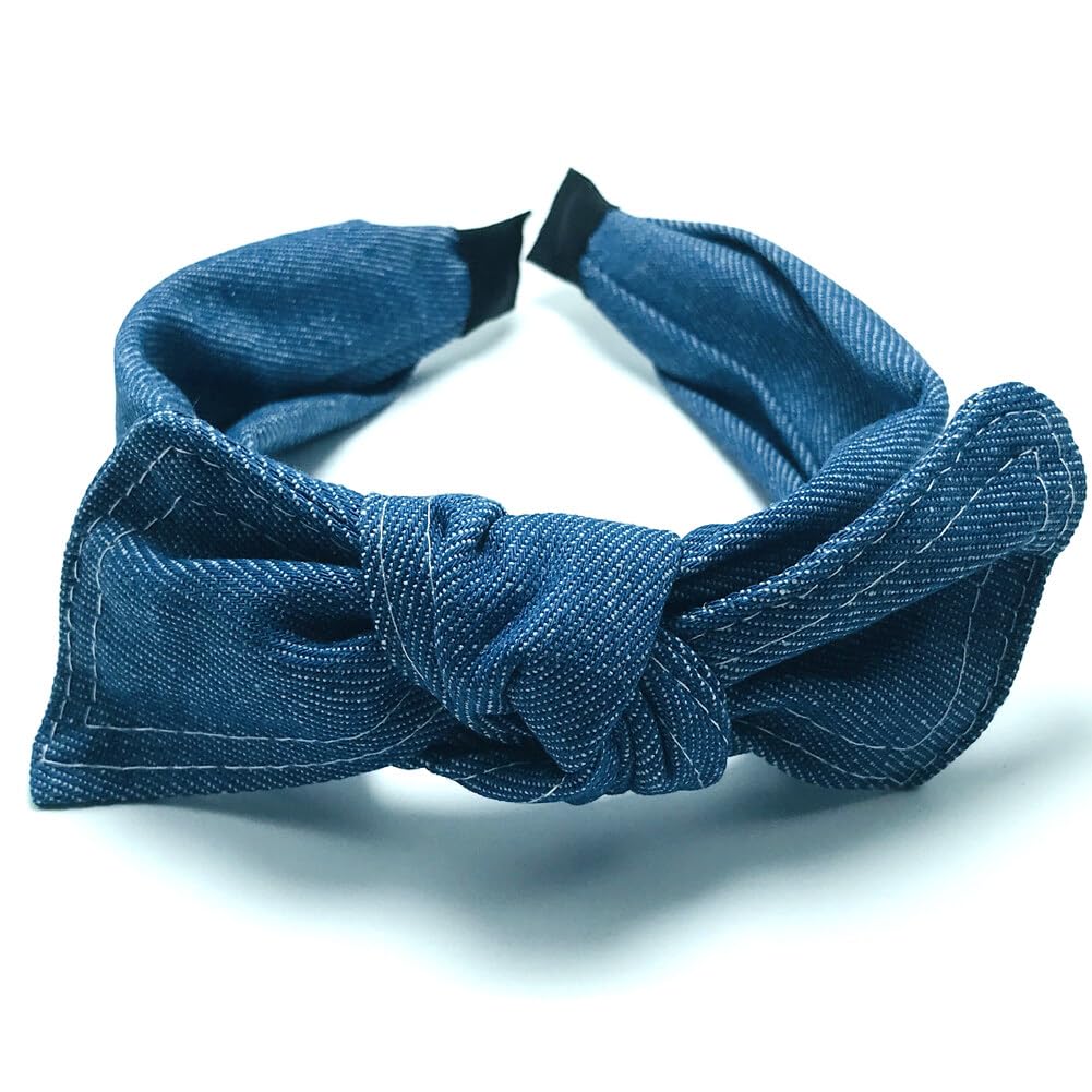 Blue Denim Headbands Bowknot Hair Hoop Non-Slip Wide Top Knot Head Band Fashion Hairbands Womens Hair Accessories - Image 4
