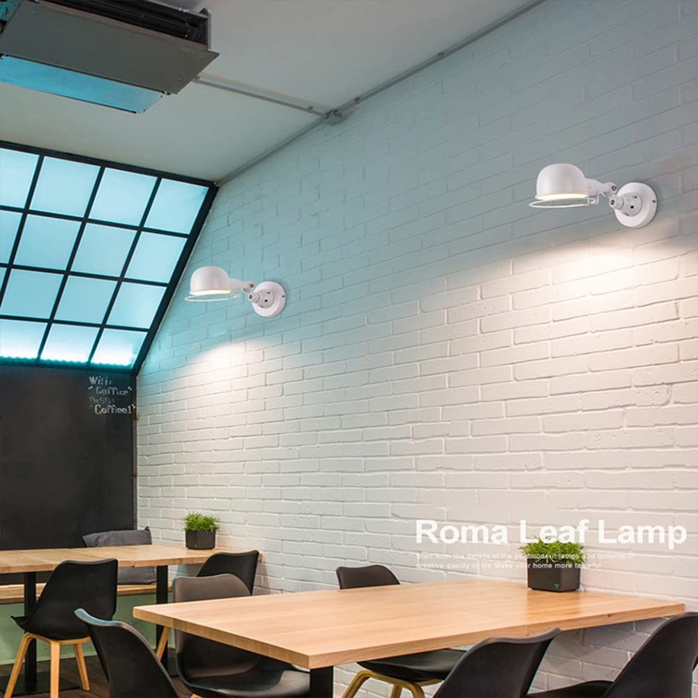 Obrotowa 5W metalowa lampa ścienna wewnętrzna LED, ciepła biel 3000K, styl industrialny retro vintage, idealna do salonu, sypialni, korytarza, schodów, biała, gniazdo: E14