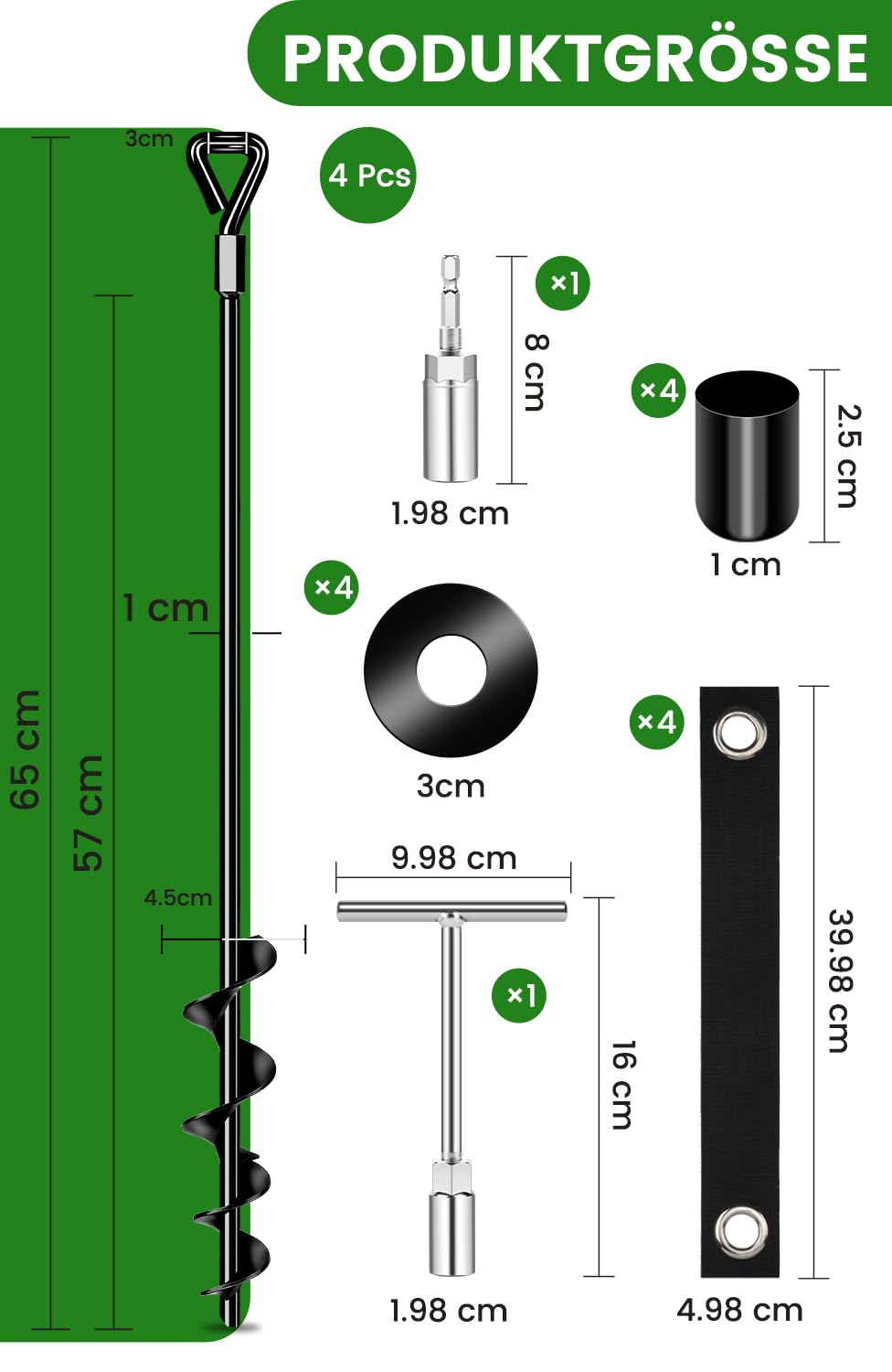 Ancoraggio a terra 65 cm, confezione da 4 ancoraggi Premium Secure Upgrade versione per il fissaggio di castelli gonfiabili, case mobili, gazebo e altri oggetti pesanti