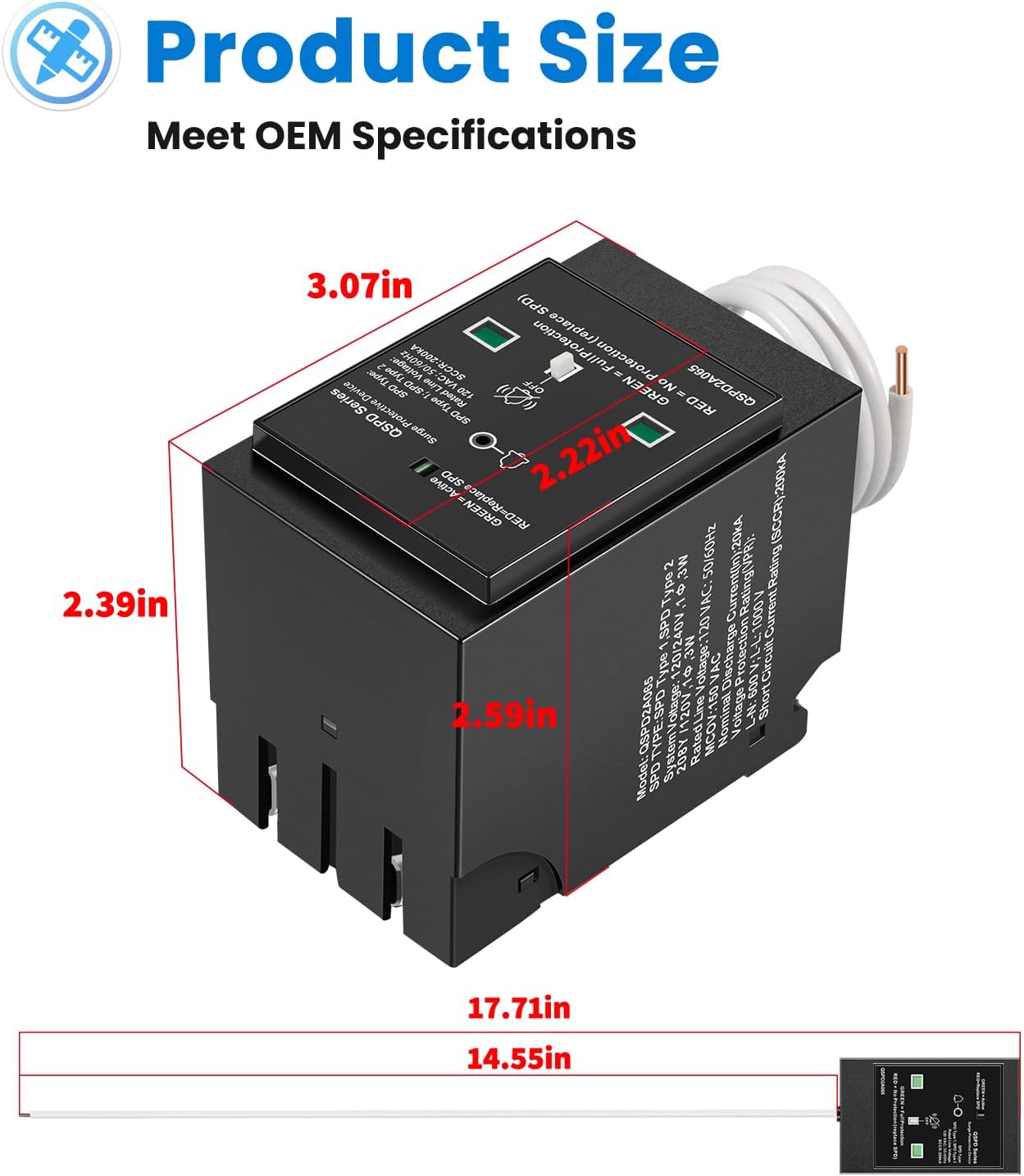 Replacement for Siemens QSPD2A065P Plug-in Surge Protection Device, 2-Pole 65kA 120/240V, 1Ø, 3W, Fits Siemens Type QP Load Centers, Whole House Power Spike Protection, LED Indicator & Audible Alarm