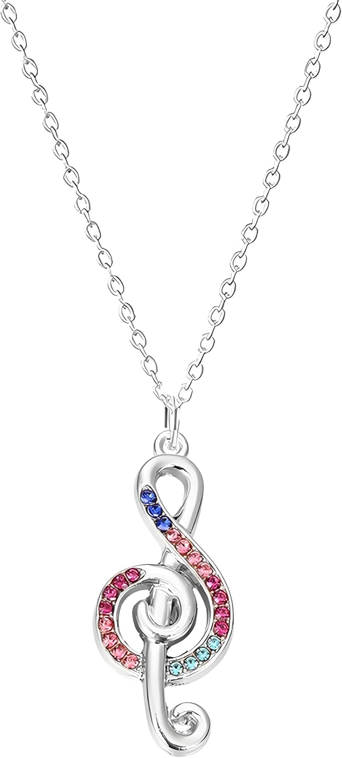 WCRAZYE Crystal Musical Notes Pendant Necklace for Women Treble Clef Music Note Pendant Necklace Music Lover Jewelry Gifts